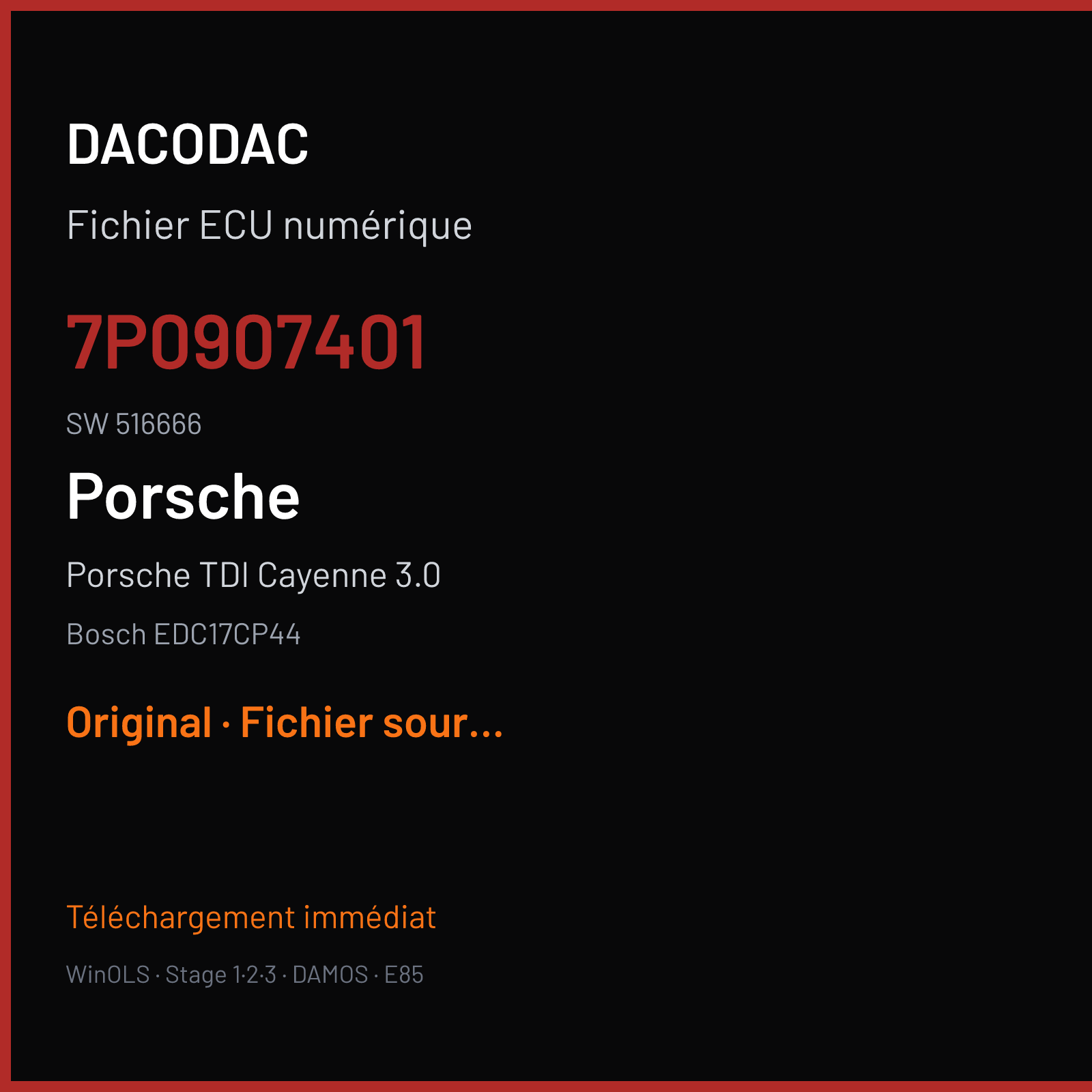 Porsche TDI Cayenne 3.0 — Bosch EDC17CP44 — 7P0907401 · 516666 — Original