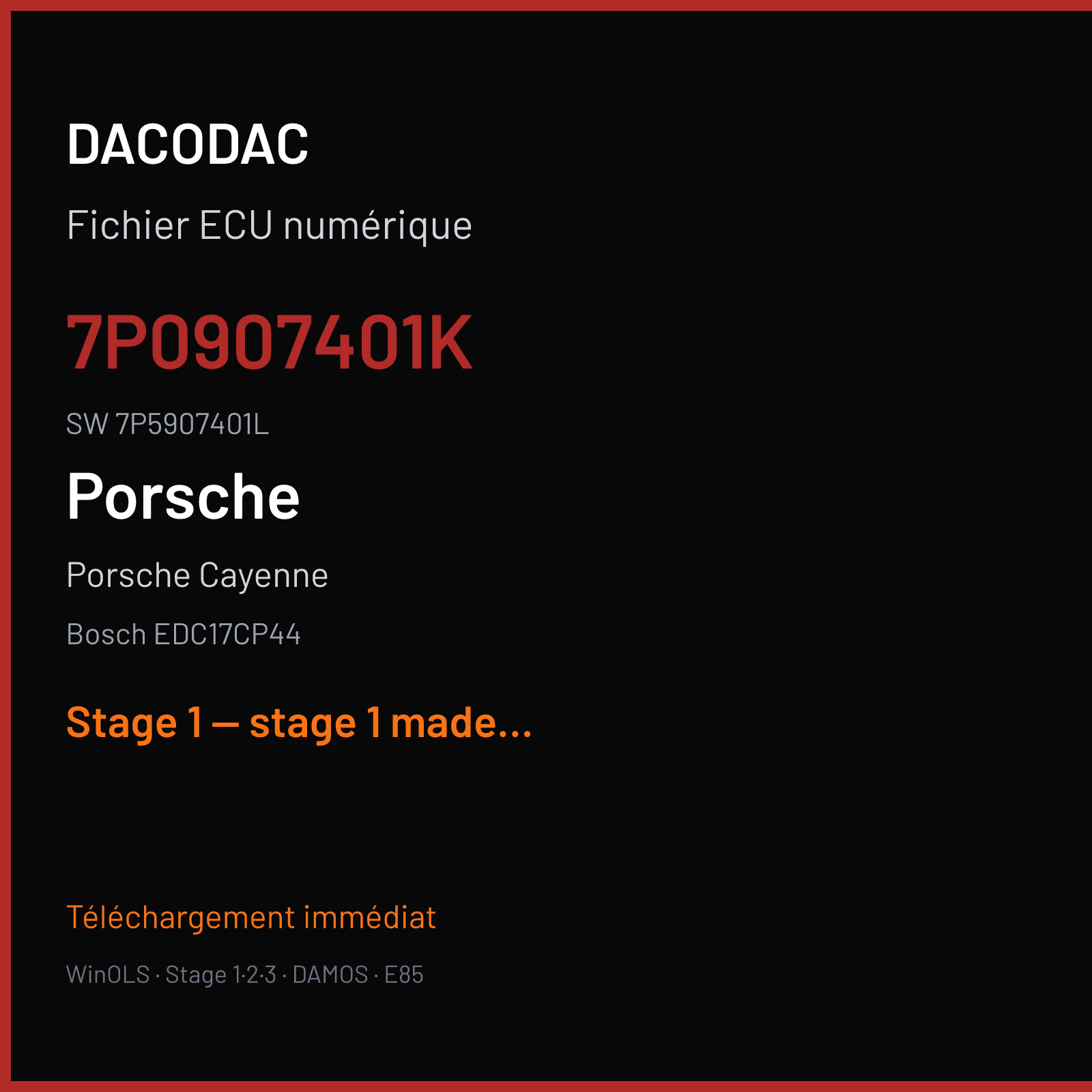 Porsche Cayenne (2016) — Bosch EDC17CP44 — 7P0907401K · 7P5907401L — Stage 1 — stage 1 made from working file