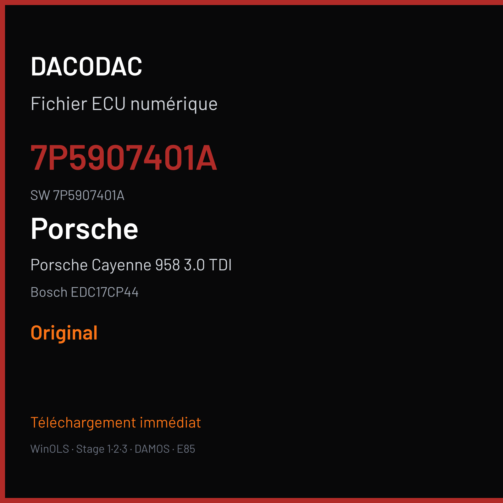 Porsche Cayenne 958 3.0 TDI 239 ch (2011) — Bosch EDC17CP44 — 7P5907401A · 7P5907401A · 517578 — Original