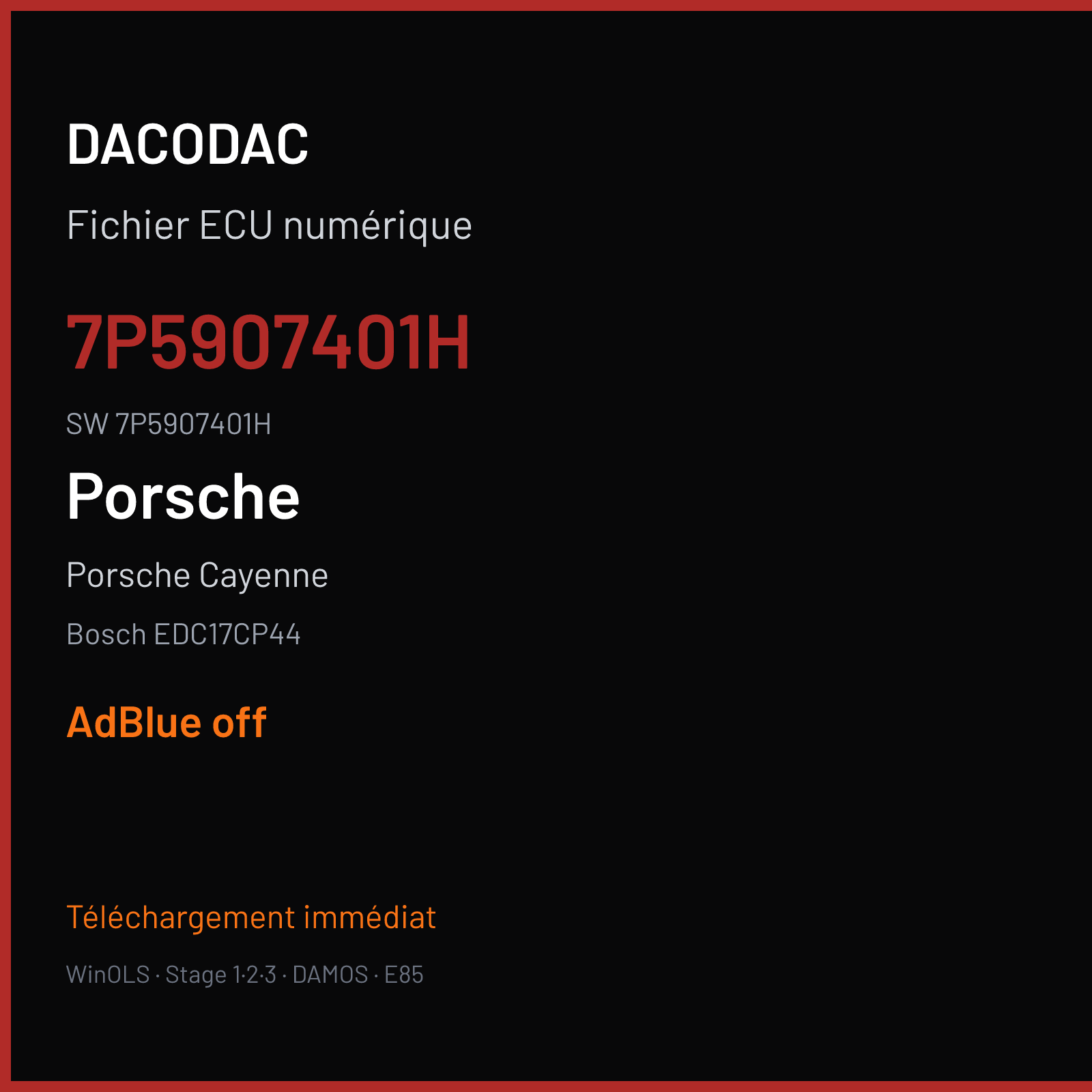 Porsche Cayenne 240 ch (2014) — Bosch EDC17CP44 — 7P5907401H · 7P5907401H · 564343 — ADBLUE off
