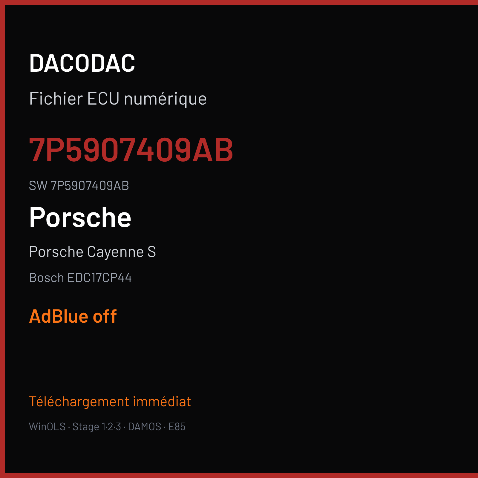 Porsche Cayenne S 382 ch (2016) — Bosch EDC17CP44 — 7P5907409AB · 7P5907409AB · 068090 — ADBLUE off