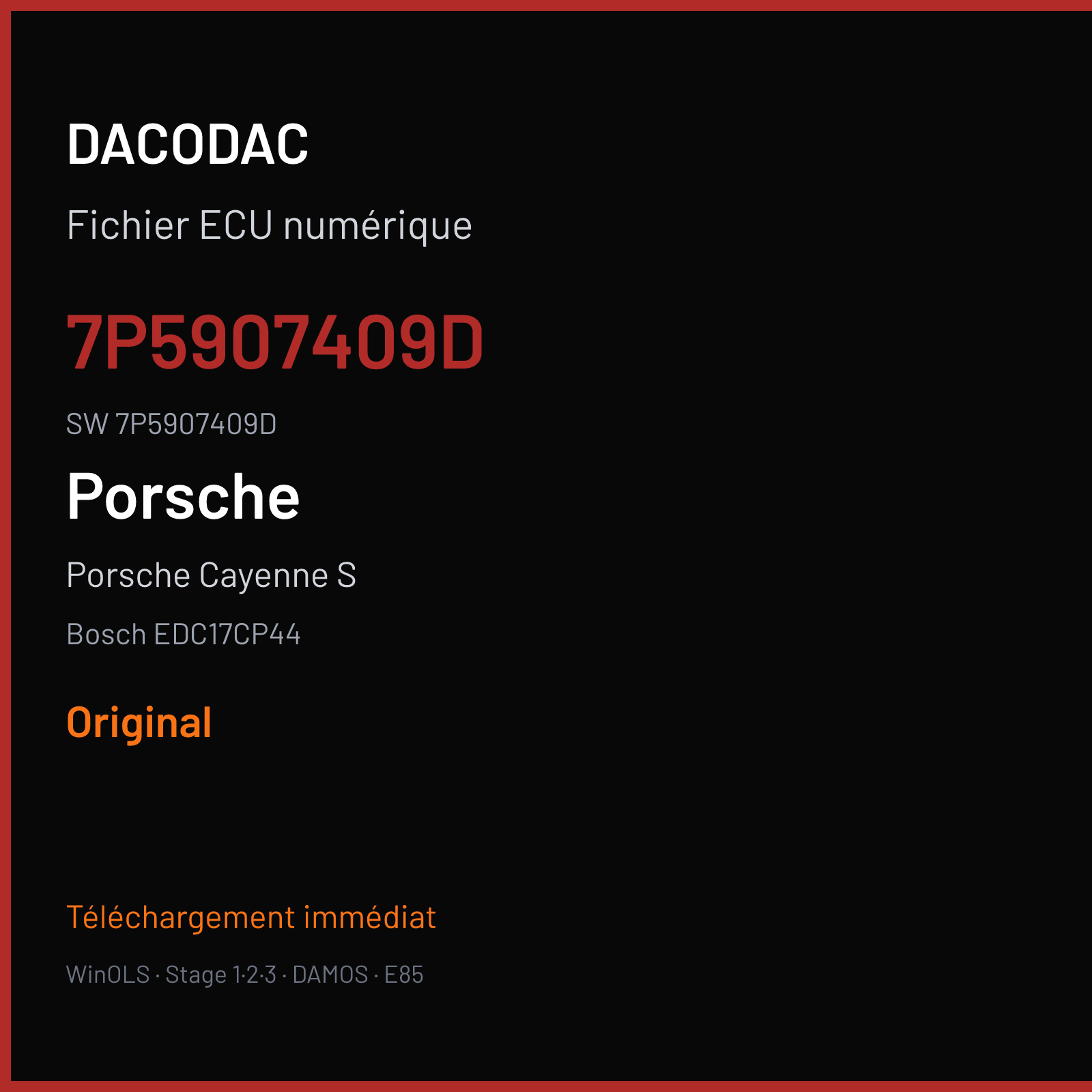 Porsche Cayenne S 382 ch (2012) — Bosch EDC17CP44 — 7P5907409D · 7P5907409D · 536601 — Original