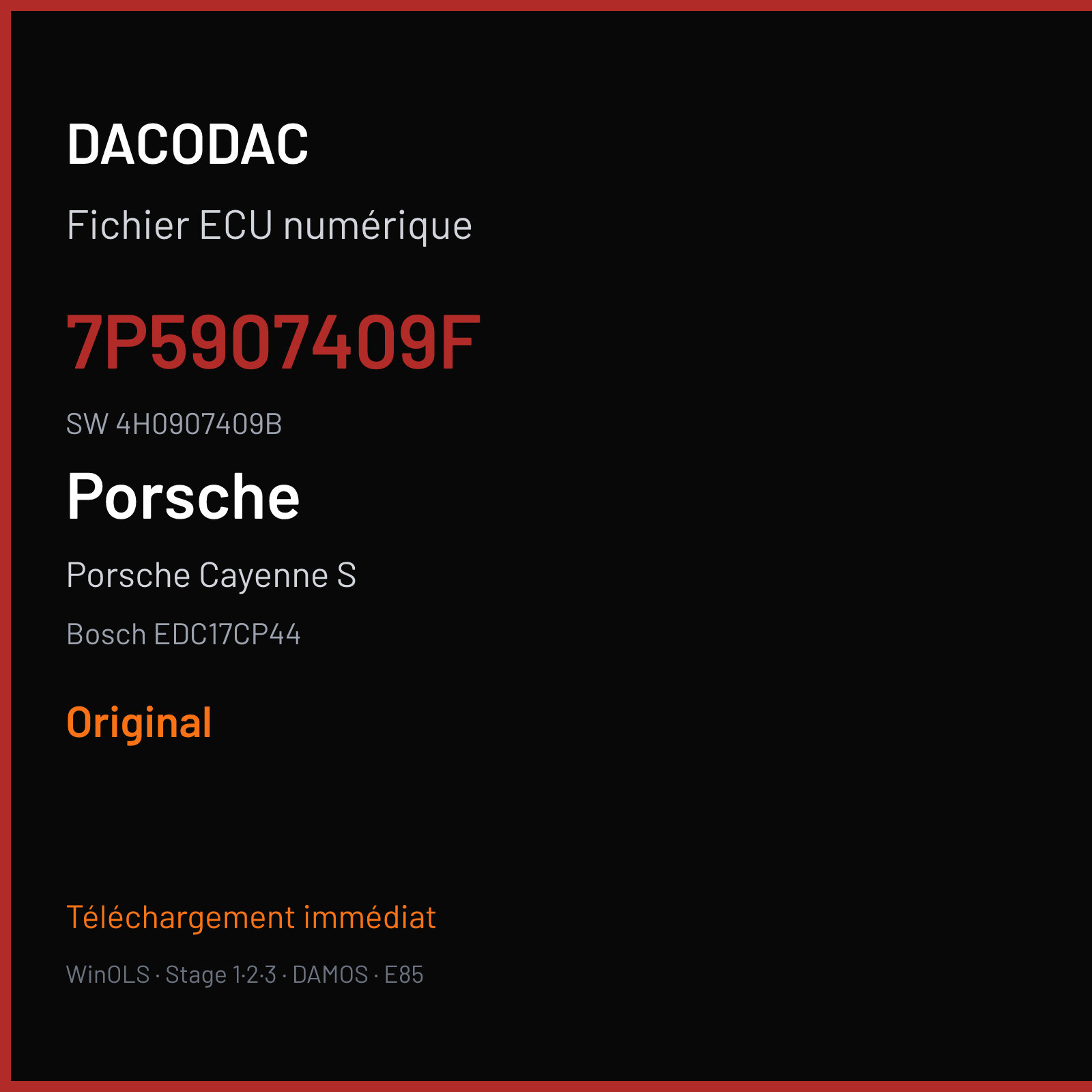 Porsche Cayenne S 382 ch (2014) — Bosch EDC17CP44 — 7P5907409F · 4H0907409B · 542284 — Original