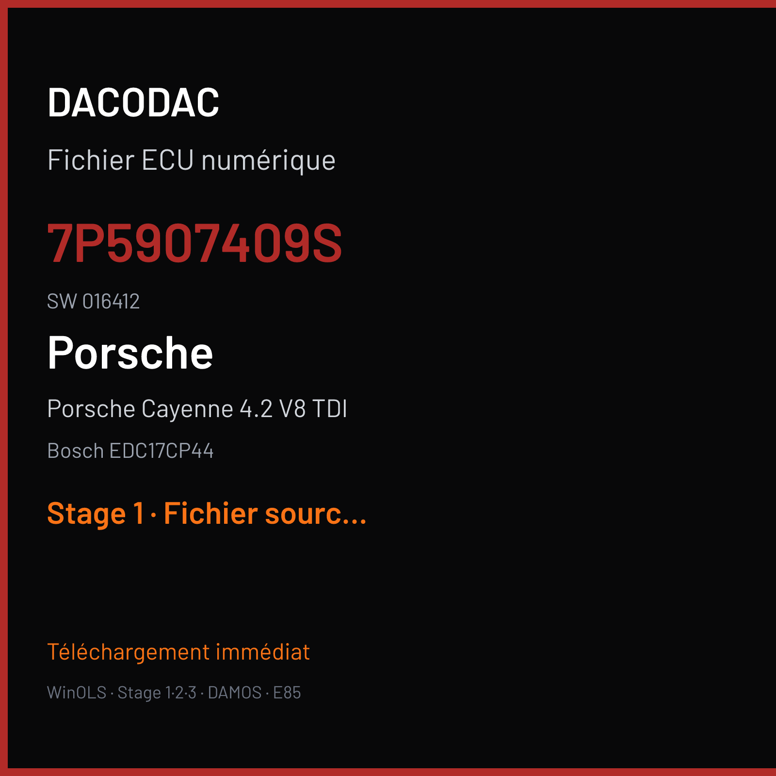 Porsche Cayenne 4.2 V8 TDI (2016) — Bosch EDC17CP44 — 7P5907409S · 016412 — Stage 1