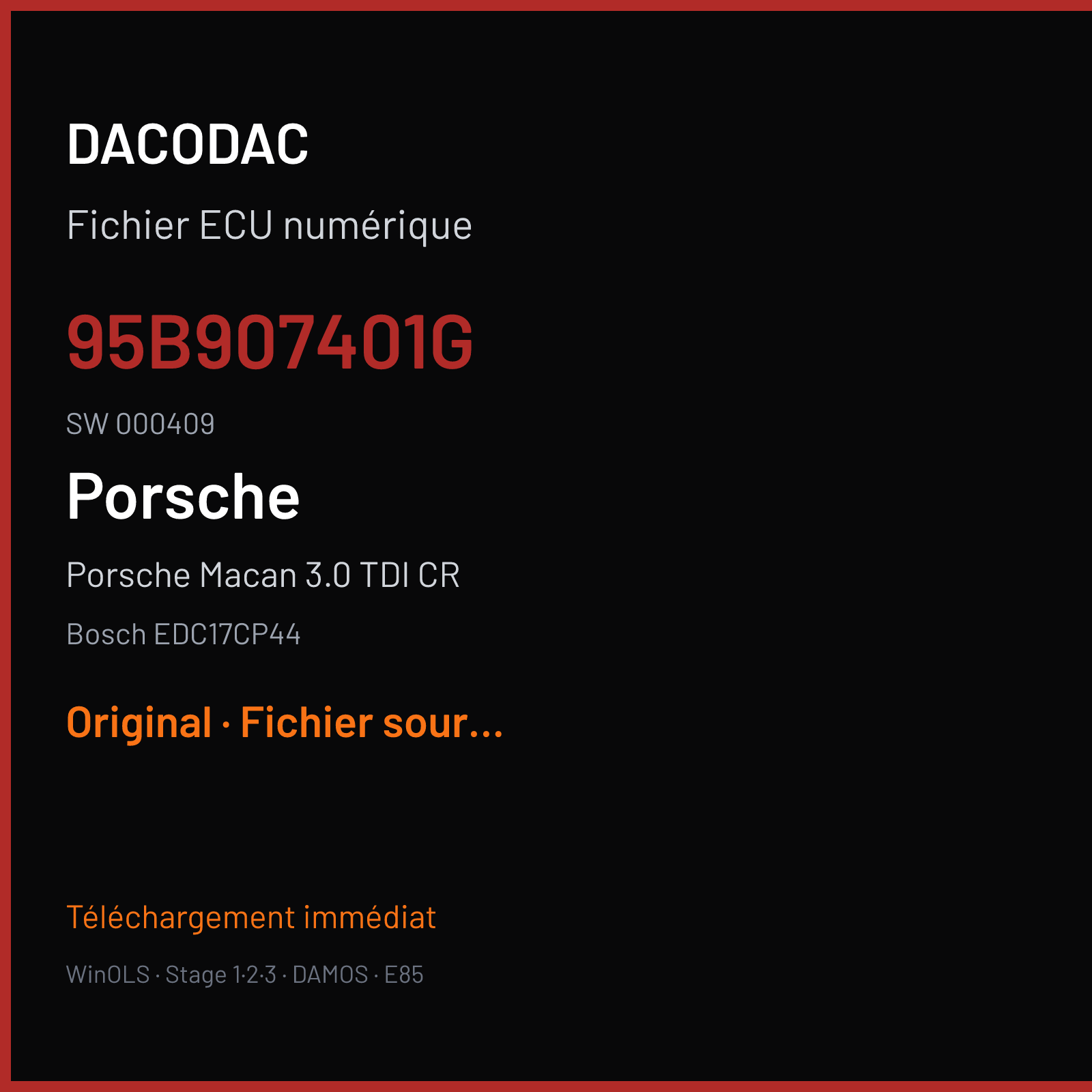 Porsche Macan 3.0 TDI CR (2014) — Bosch EDC17CP44 — 95B907401G · 000409 — Original