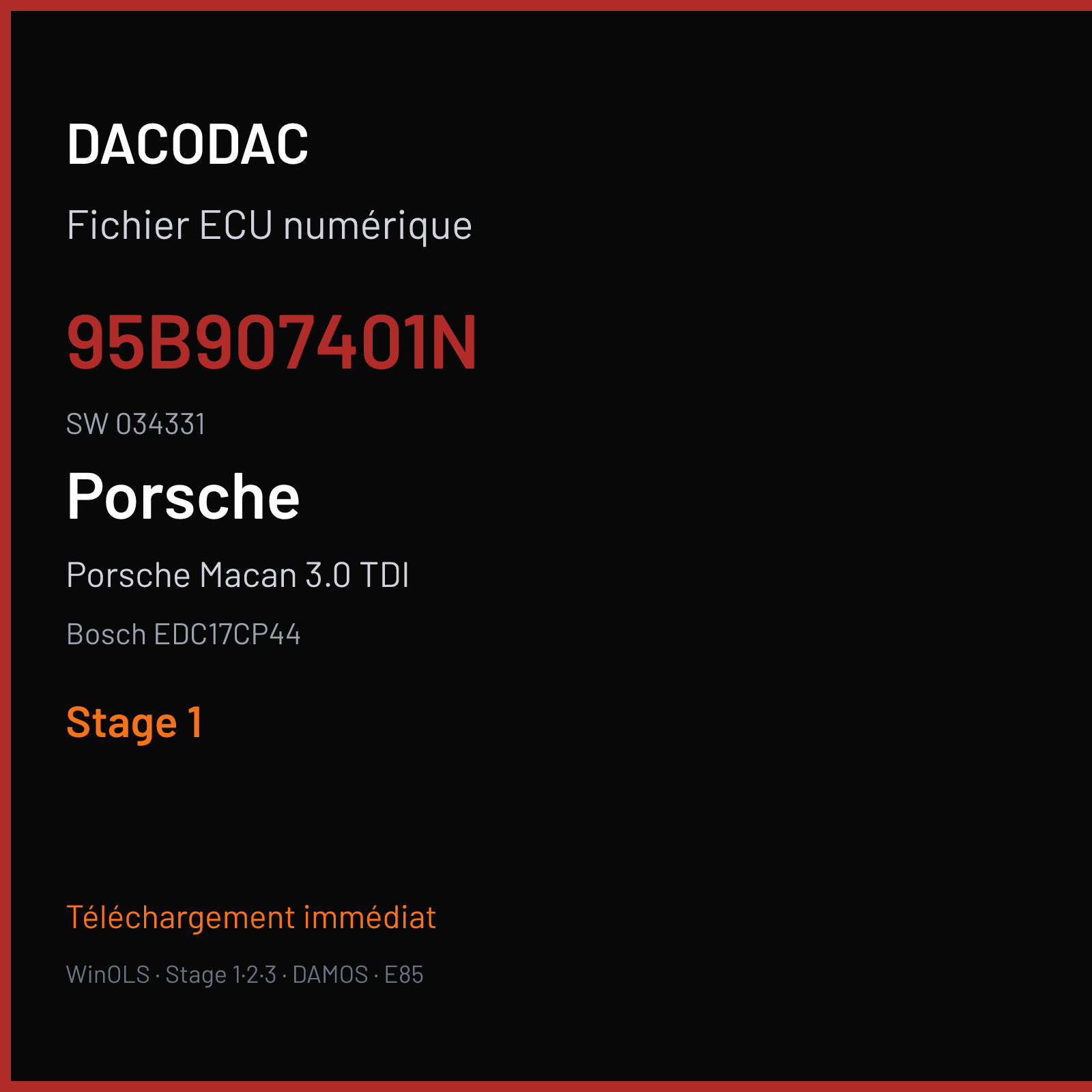Porsche Macan 3.0 TDI — Bosch EDC17CP44 — 95B907401N · 034331 — Stage 1