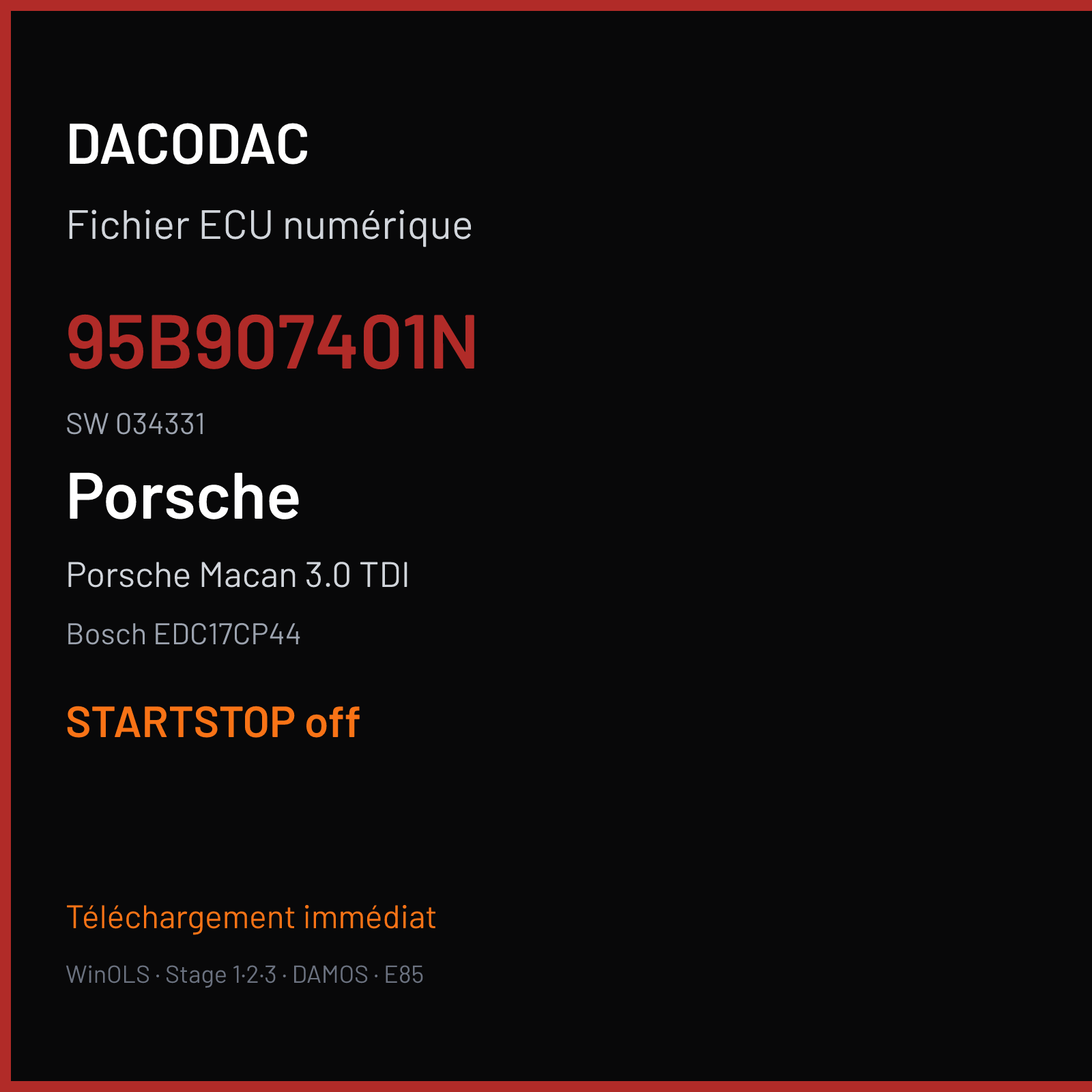 Porsche Macan 3.0 TDI — Bosch EDC17CP44 — 95B907401N · 034331 — STARTSTOP off