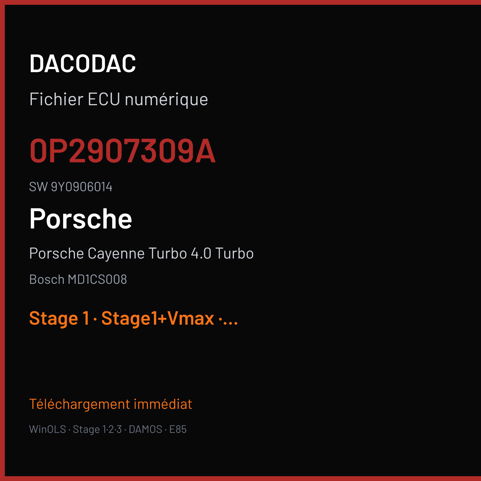 Porsche Cayenne Turbo 4.0 Turbo (2019) — Bosch MD1CS008 — 0P2907309A · 9Y0906014 — Stage 1