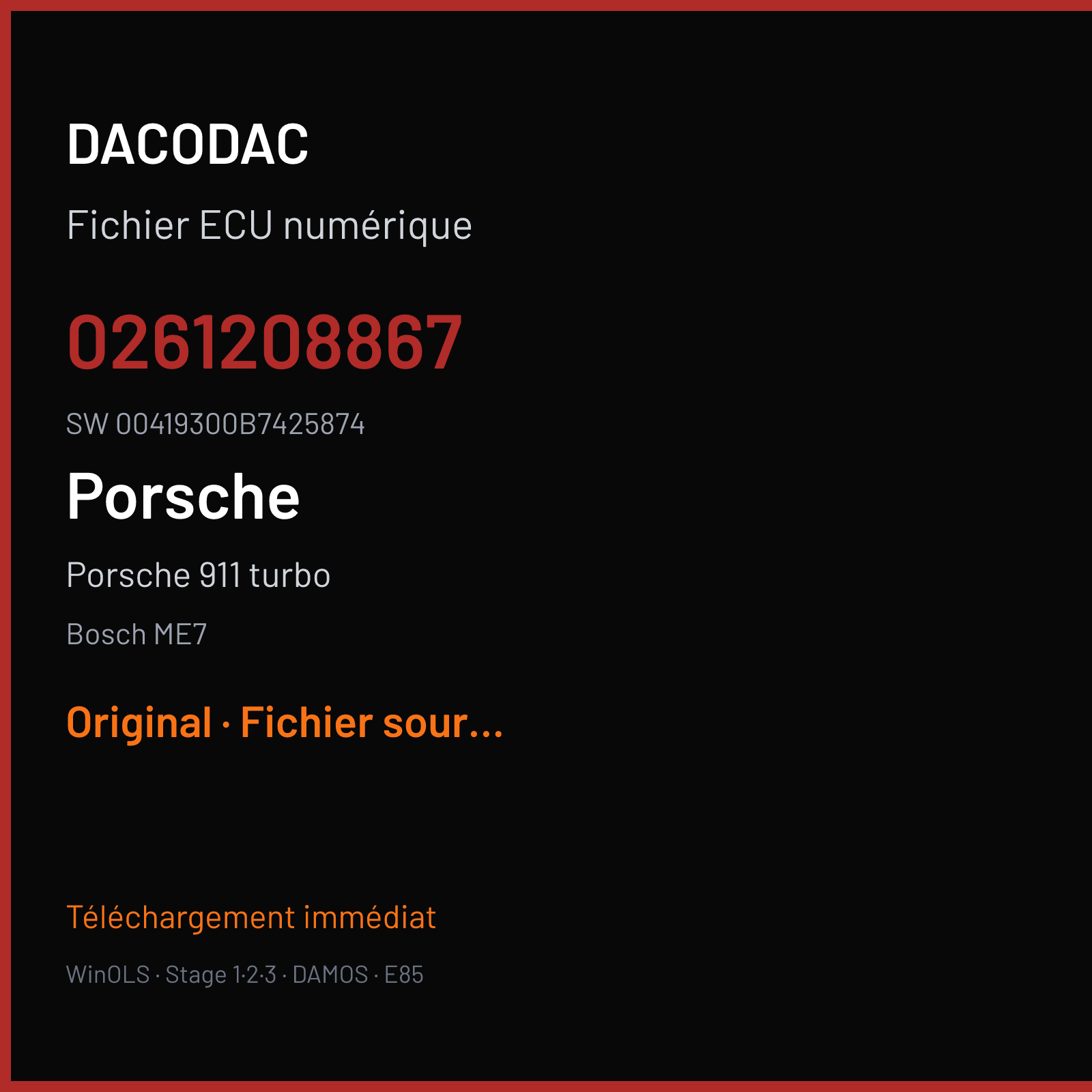 Porsche 911 turbo (2006) — Bosch ME7 — 0261208867 · 00419300B7425874 — Original