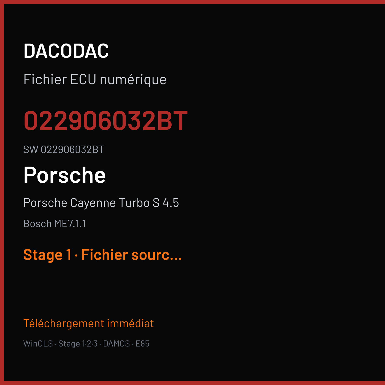 Porsche Cayenne Turbo S 4.5 520 ch (2007) — Bosch ME7.1.1 — 022906032BT · 022906032BT · 378758 — Stage 1