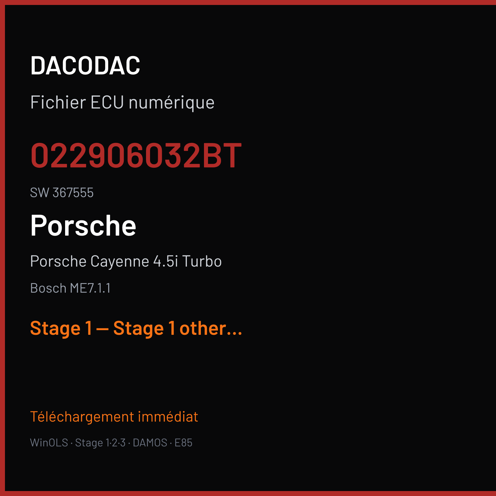 Porsche Cayenne 4.5i Turbo (2004) — Bosch ME7.1.1 — 022906032BT · 367555 — Stage 1 — Stage 1 other tuner
