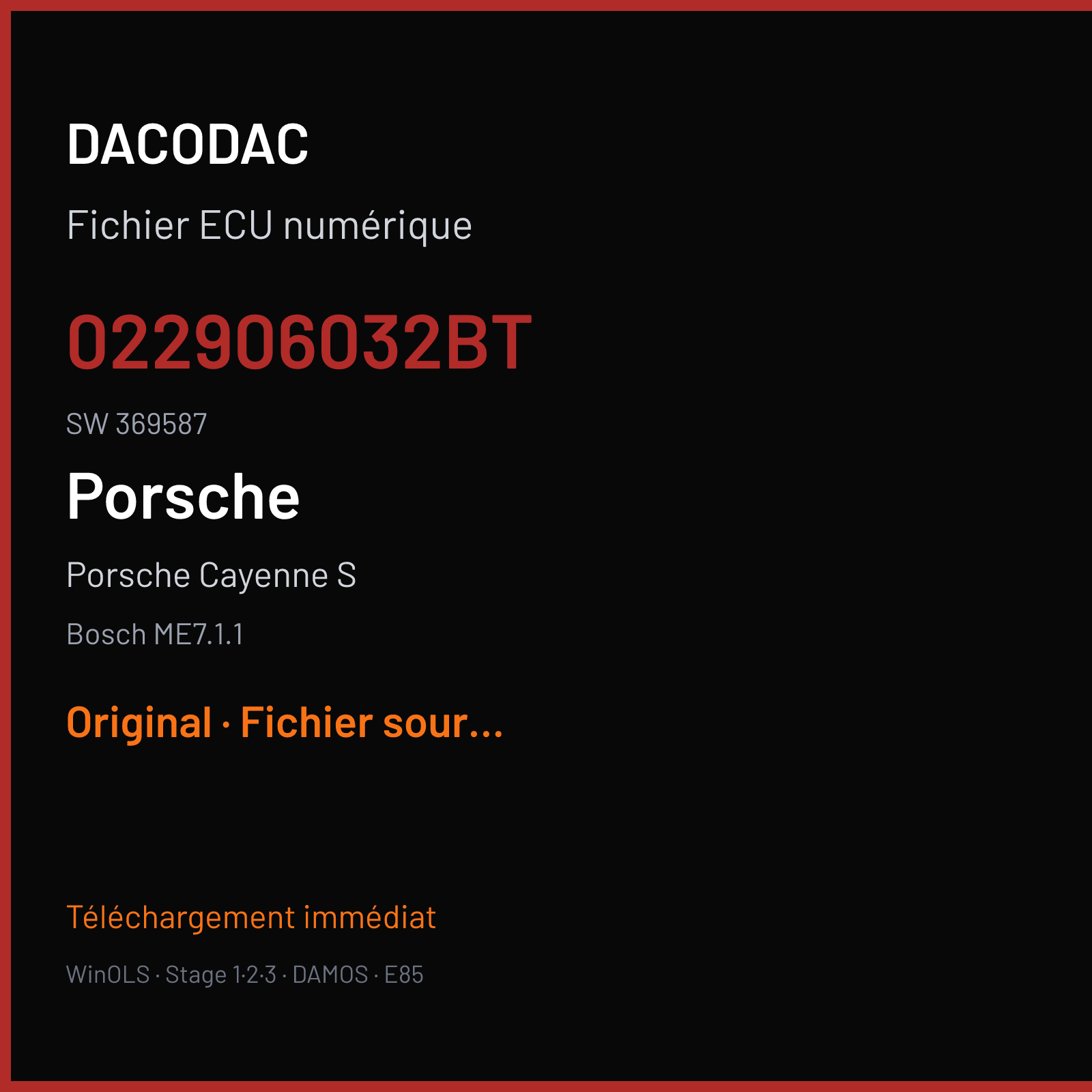 Porsche Cayenne S (2003) — Bosch ME7.1.1 — 022906032BT · 369587 — Original