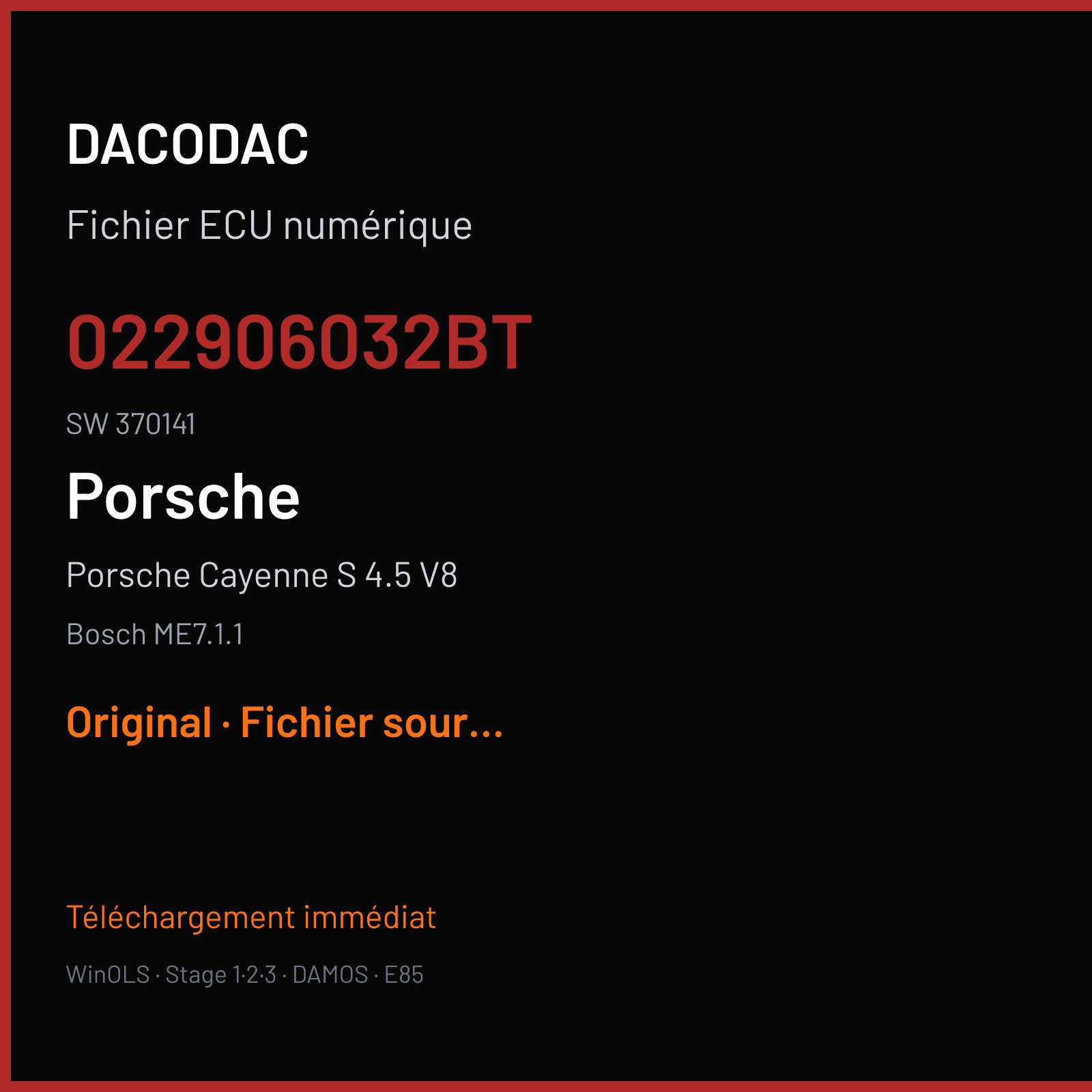 Porsche Cayenne S 4.5 V8 (2004) — Bosch ME7.1.1 — 022906032BT · 370141 — Original