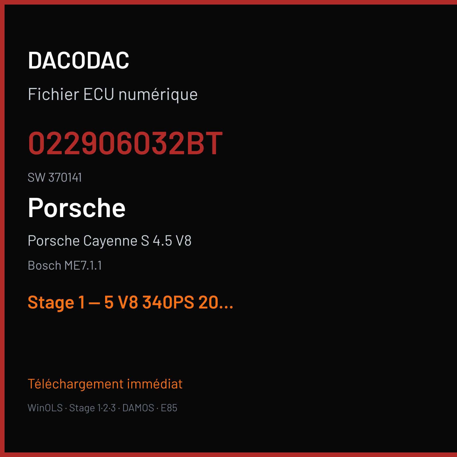 Porsche Cayenne S 4.5 V8 (2004) — Bosch ME7.1.1 — 022906032BT · 370141 — Stage 1 — 5 V8 340PS 2004 (370141) 9D4C Stage1 + V-Max MPPS OBD