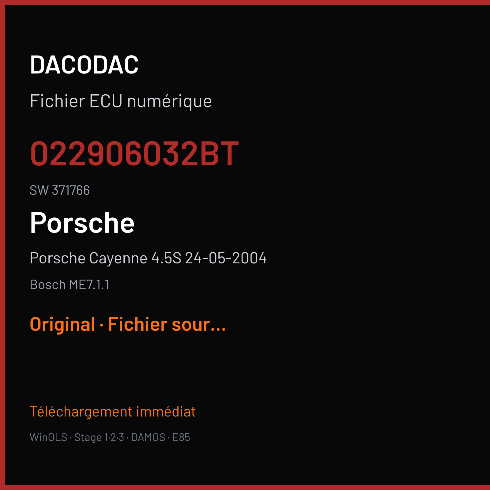 Porsche Cayenne 4.5S 24-05-2004 — Bosch ME7.1.1 — 022906032BT · 371766 — Original