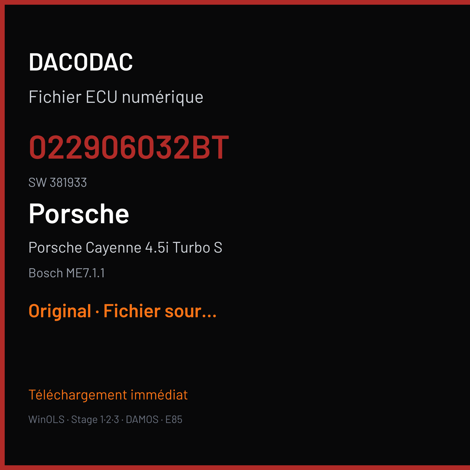 Porsche Cayenne 4.5i Turbo S (2006) — Bosch ME7.1.1 — 022906032BT · 381933 — Original