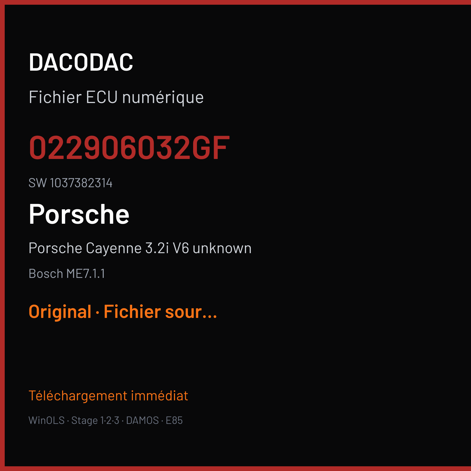 Porsche Cayenne 3.2i V6 unknown — Bosch ME7.1.1 — 022906032GF · 1037382314 — Original