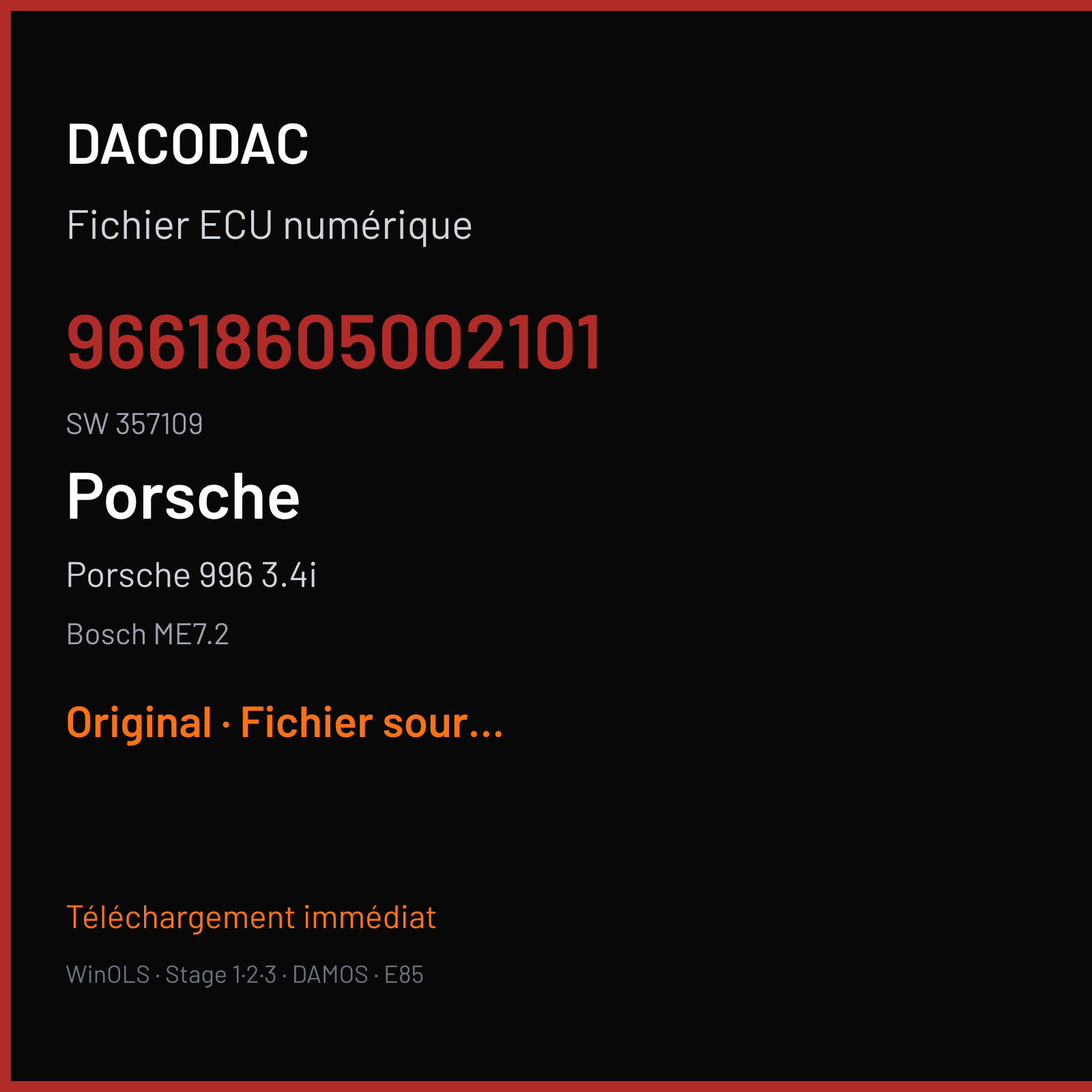 Porsche 996 3.4i (2001) — Bosch ME7.2 — 96618605002101 · 357109 — Original