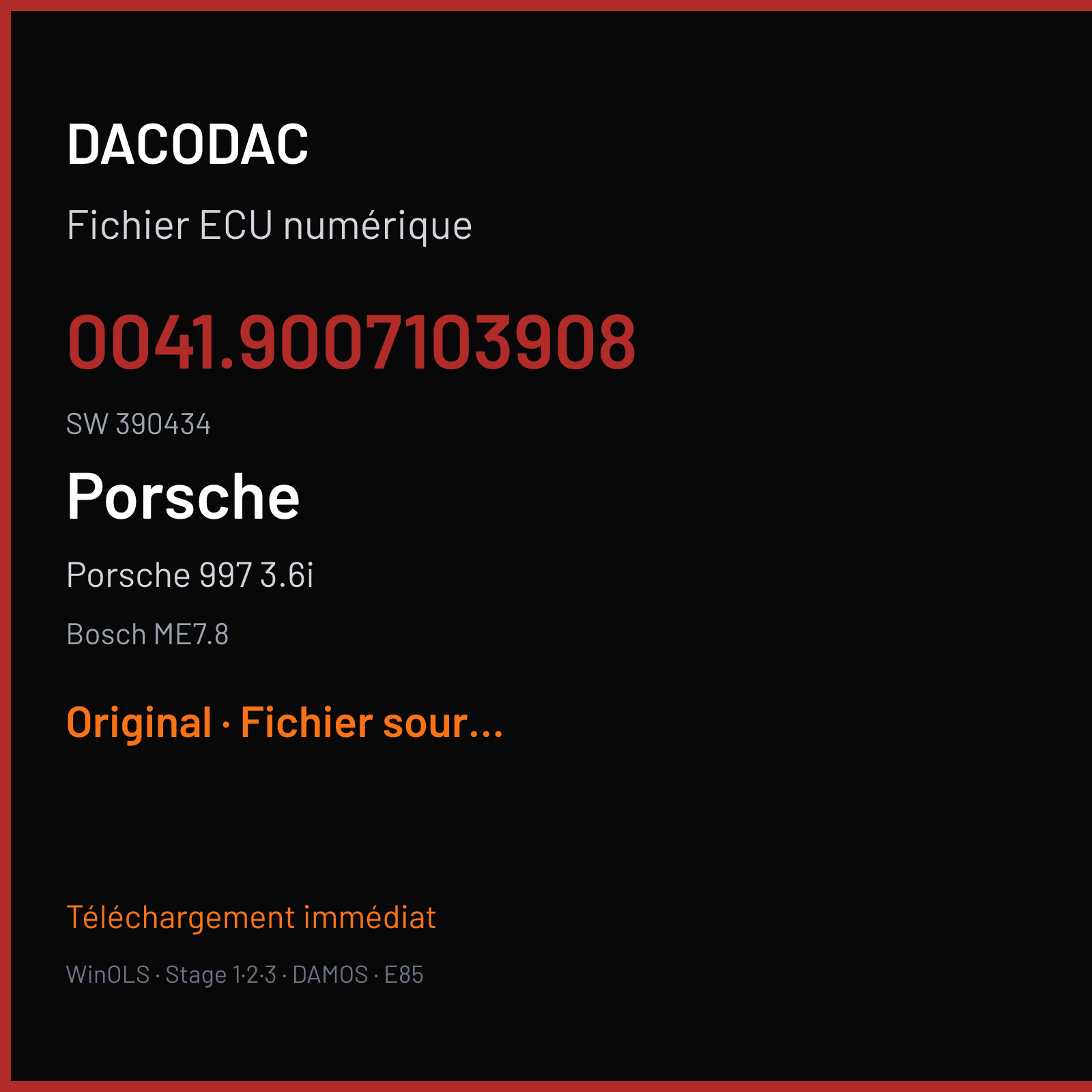 Porsche 997 3.6i (2007) — Bosch ME7.8 — 0041.9007103908 · 390434 — Original