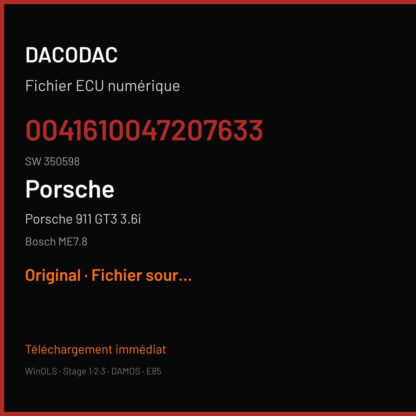 Porsche 911 GT3 3.6i (2003) — Bosch ME7.8 — 0041610047207633 · 350598 — Original