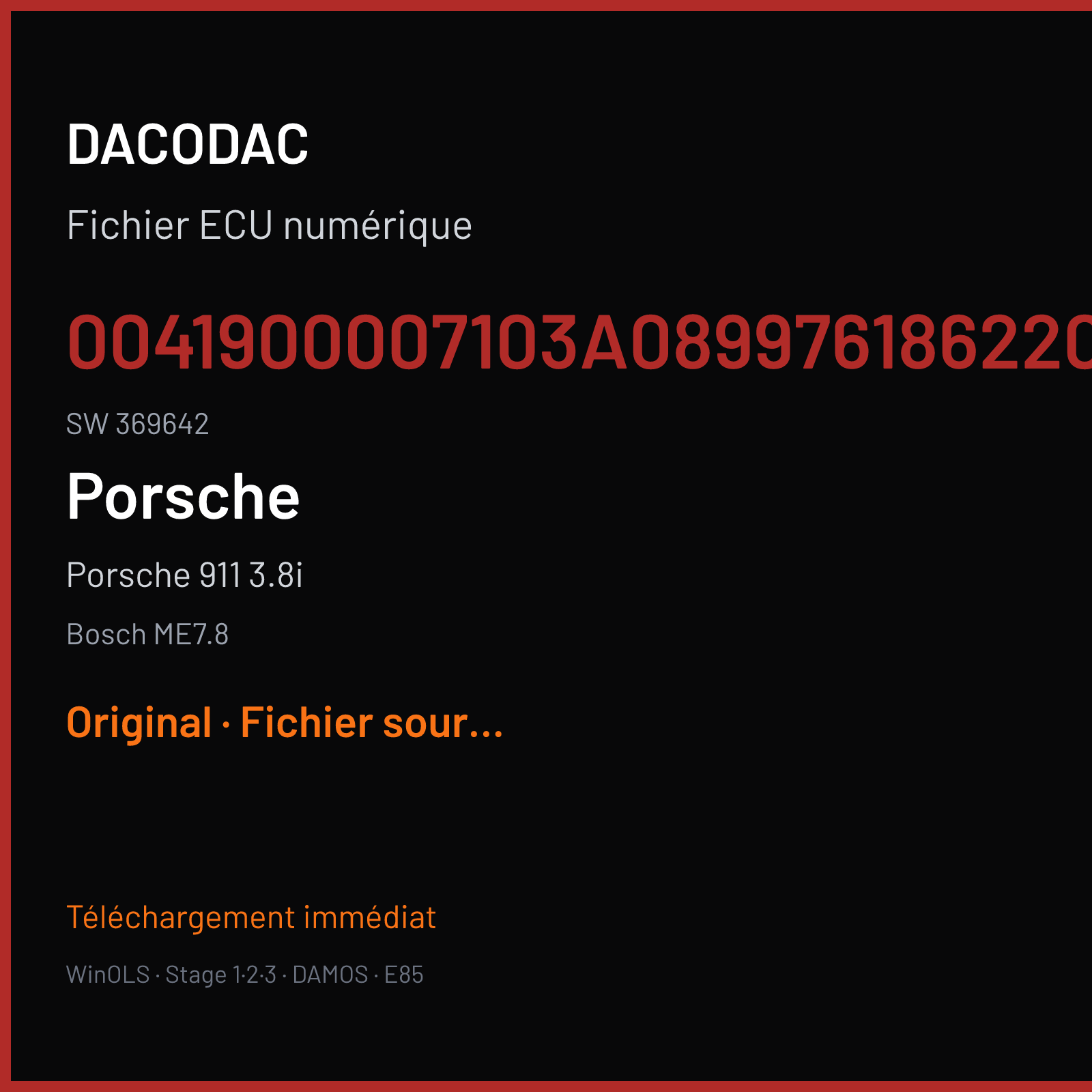 Porsche 911 3.8i (2007) — Bosch ME7.8 — 0041900007103A0899761862200 · 369642 — Original