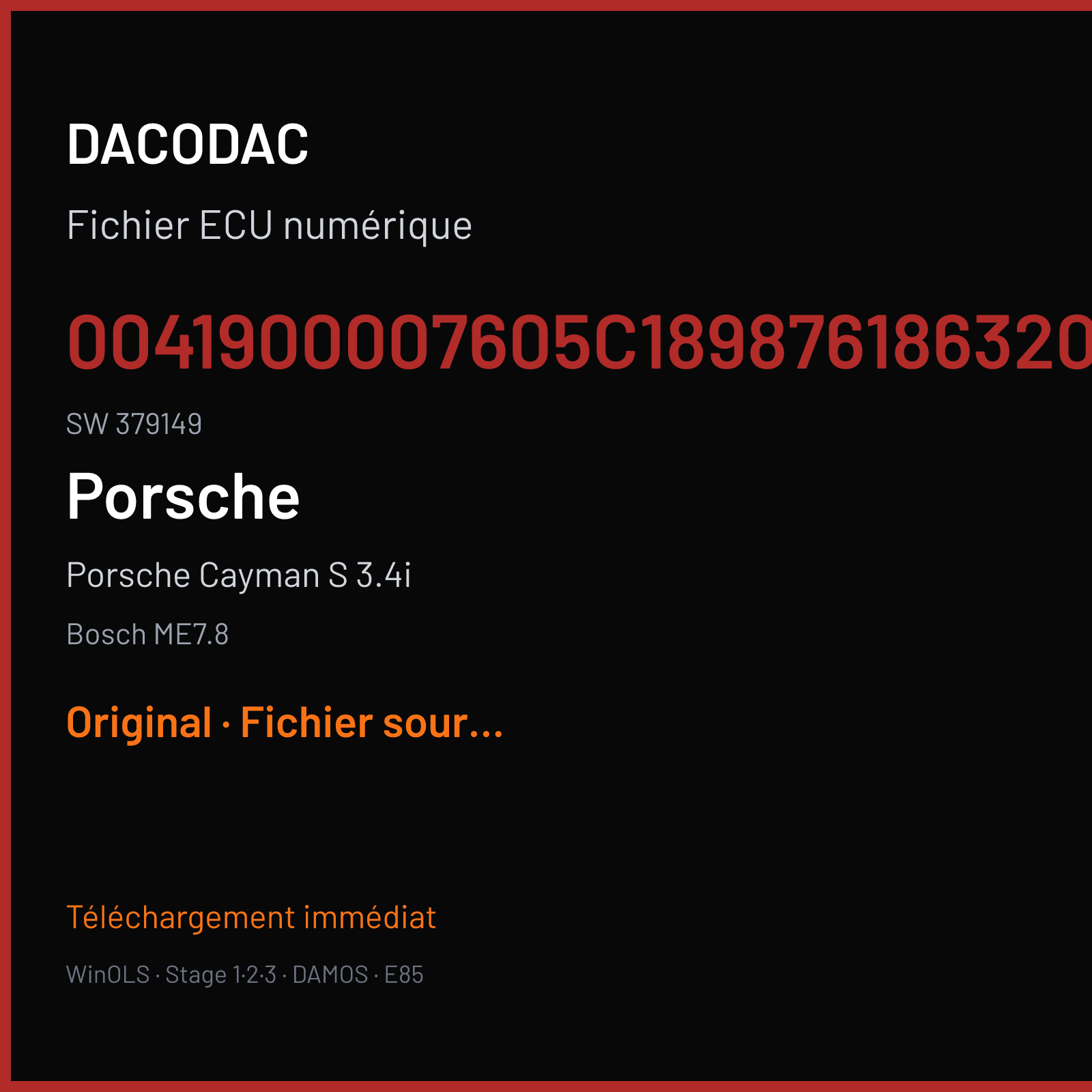 Porsche Cayman S 3.4i (2008) — Bosch ME7.8 — 0041900007605C1898761863206 · 379149 — Original