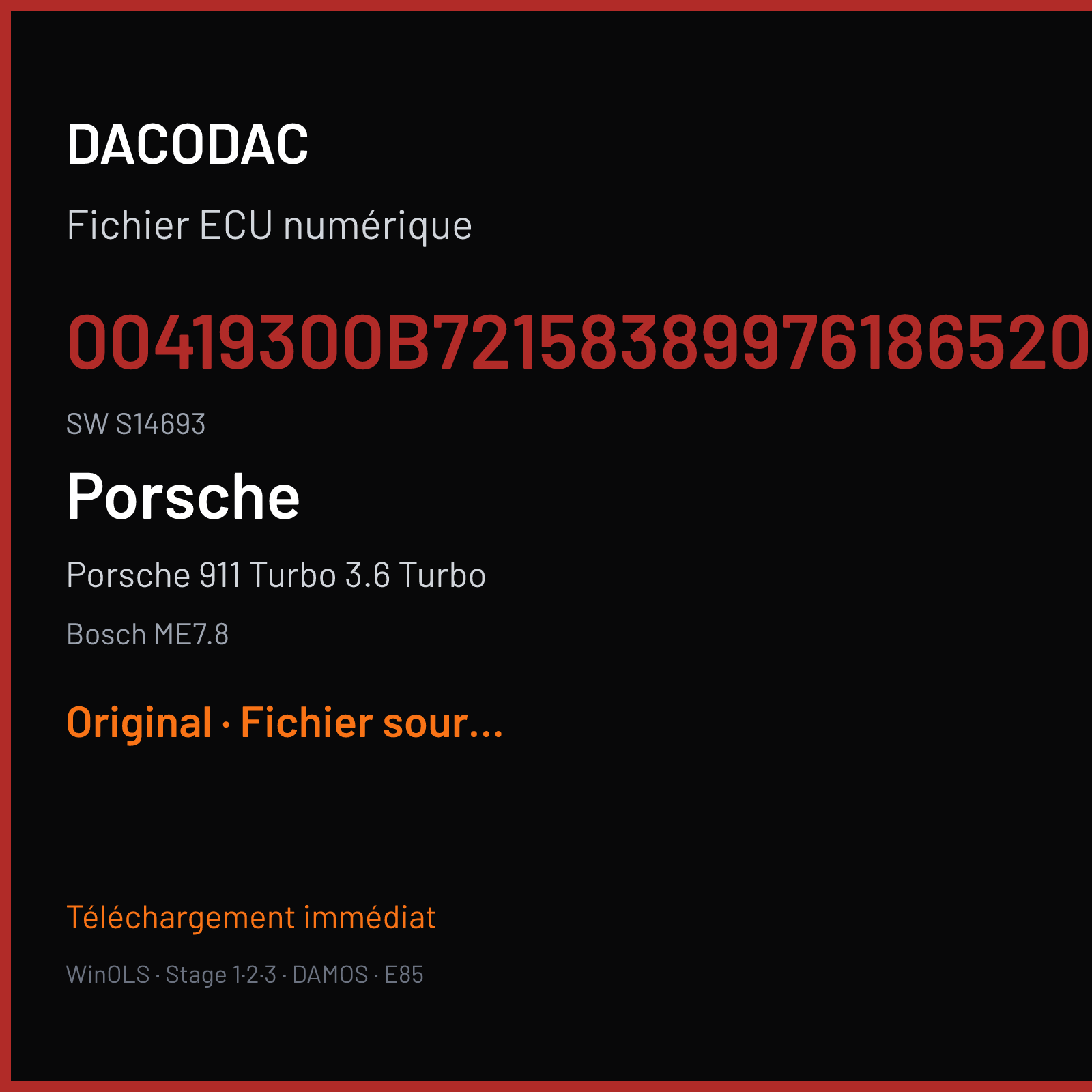 Porsche 911 Turbo 3.6 Turbo (2006) — Bosch ME7.8 — 00419300B721583899761865203 · S14693 — Original