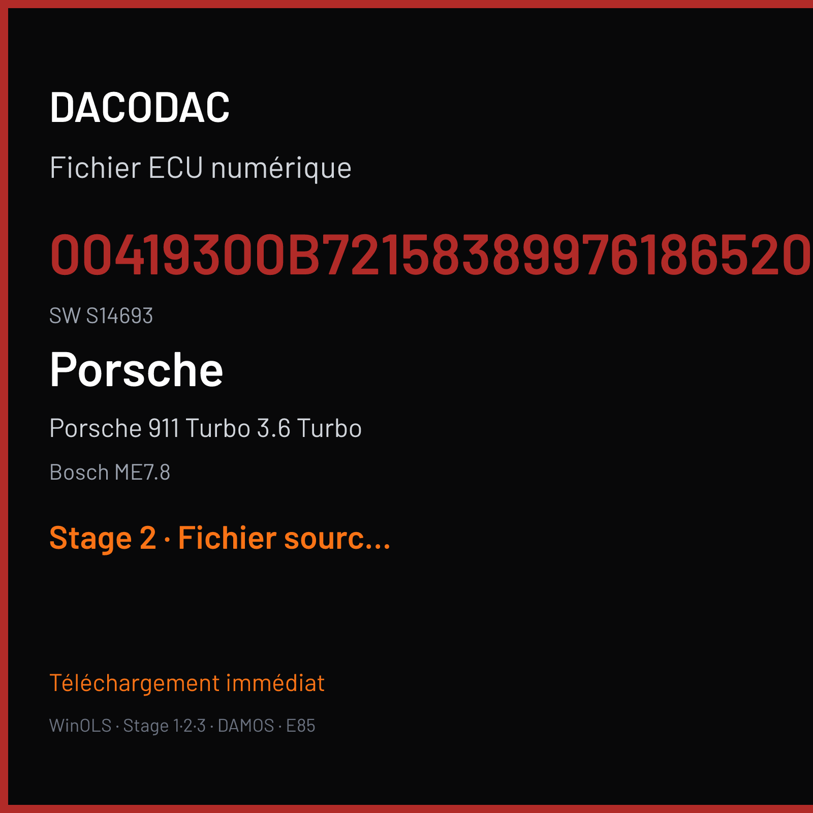 Porsche 911 Turbo 3.6 Turbo (2006) — Bosch ME7.8 — 00419300B721583899761865203 · S14693 — Stage 2