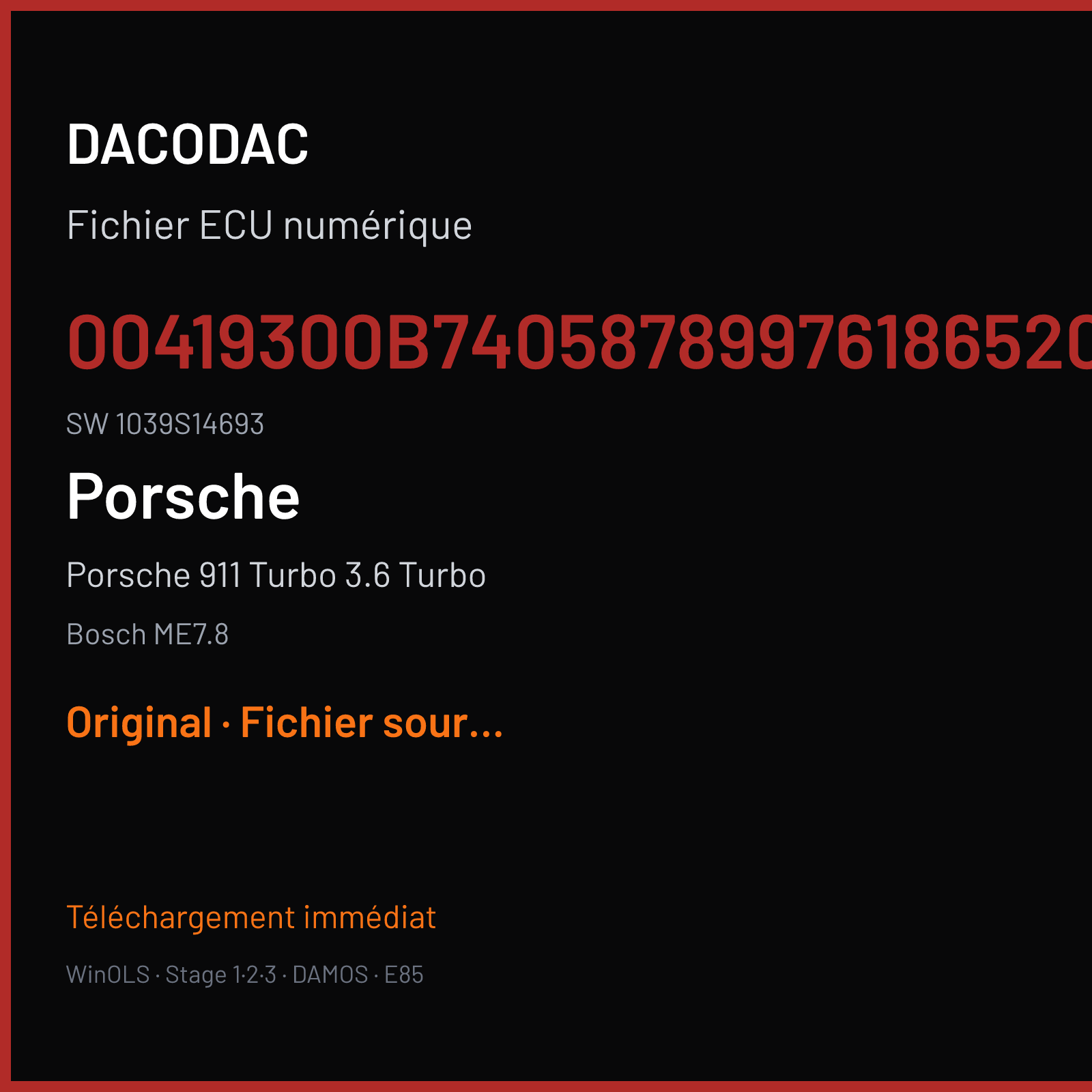 Porsche 911 Turbo 3.6 Turbo (2006) — Bosch ME7.8 — 00419300B740587899761865207 · 1039S14693 — Original