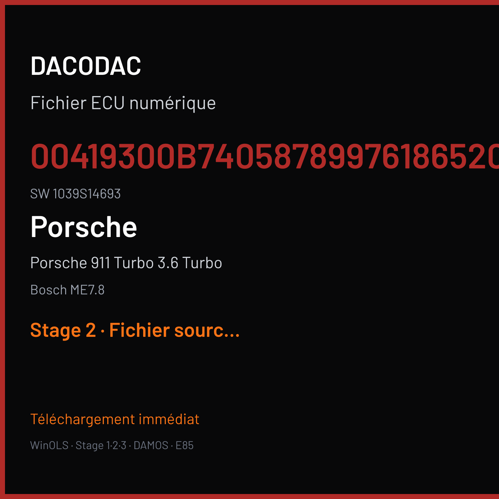 Porsche 911 Turbo 3.6 Turbo (2006) — Bosch ME7.8 — 00419300B740587899761865207 · 1039S14693 — Stage 2