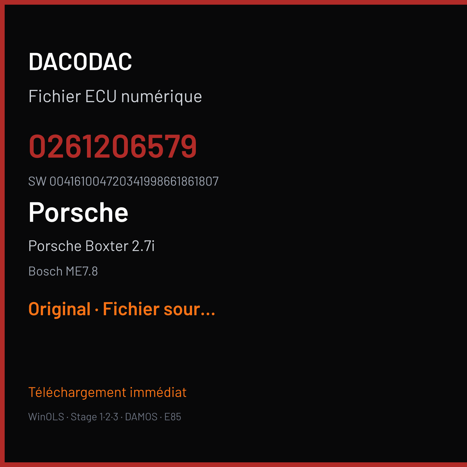 Porsche Boxter 2.7i 230 ch — Bosch ME7.8 — 0261206579 · 004161004720341998661861807 · 350598 — Original
