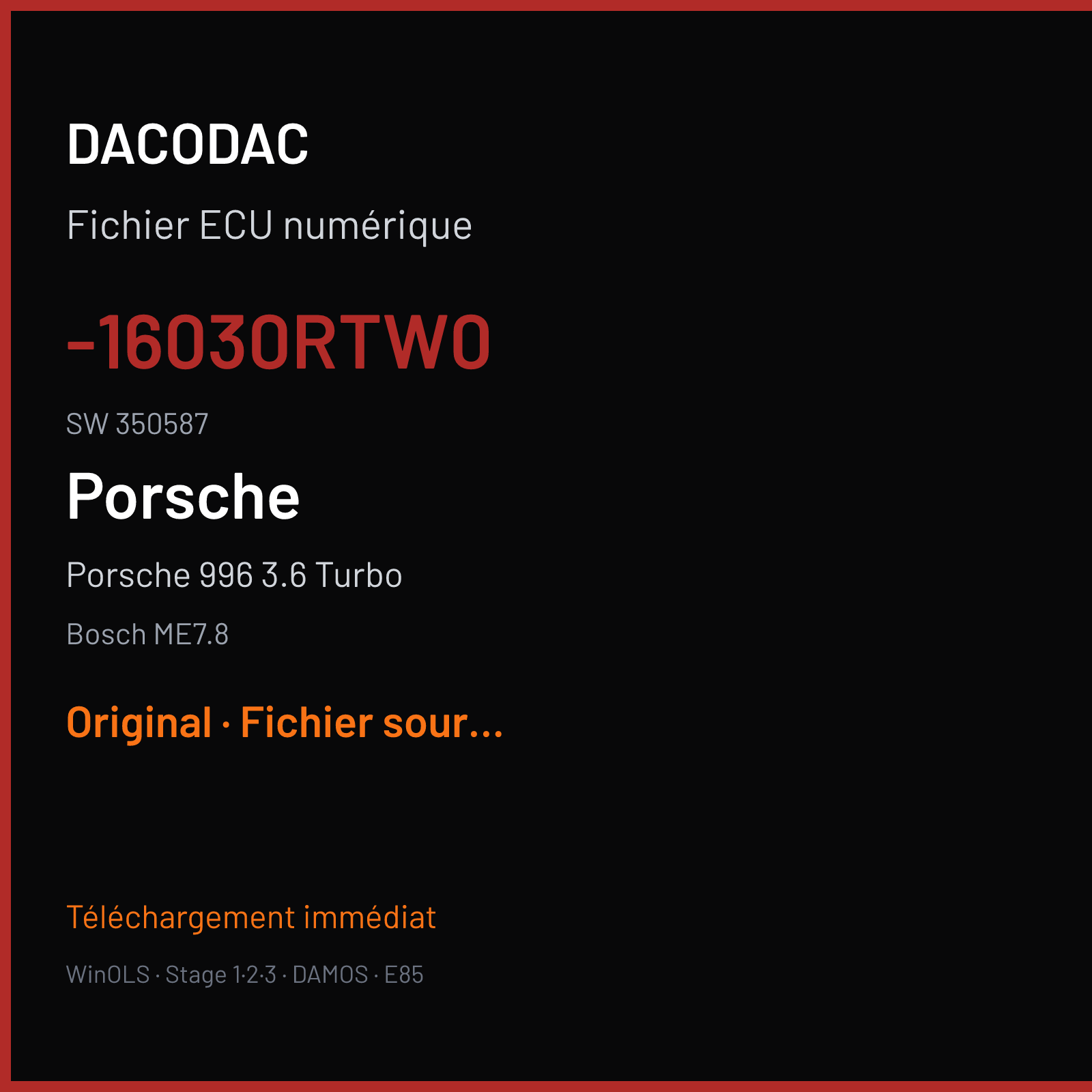 Porsche 996 3.6 Turbo (2003) — Bosch ME7.8 — -16030RTW0 · 350587 — Original
