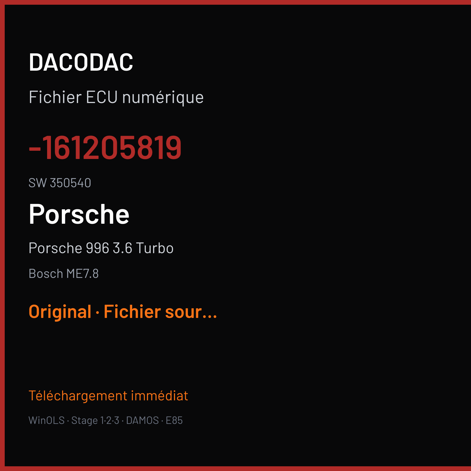 Porsche 996 3.6 Turbo (2001) — Bosch ME7.8 — -161205819 · 350540 — Original
