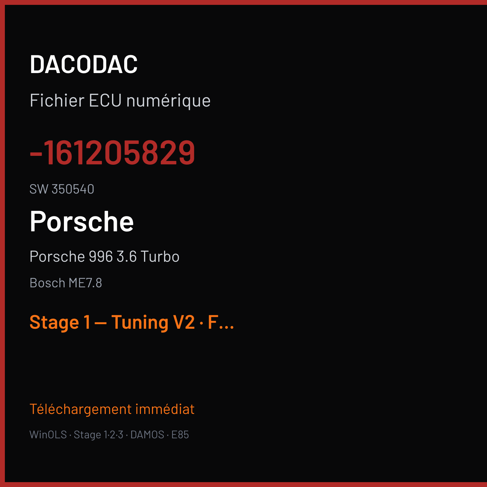 Porsche 996 3.6 Turbo (2002) — Bosch ME7.8 — -161205829 · 350540 — Stage 1 — Tuning V2