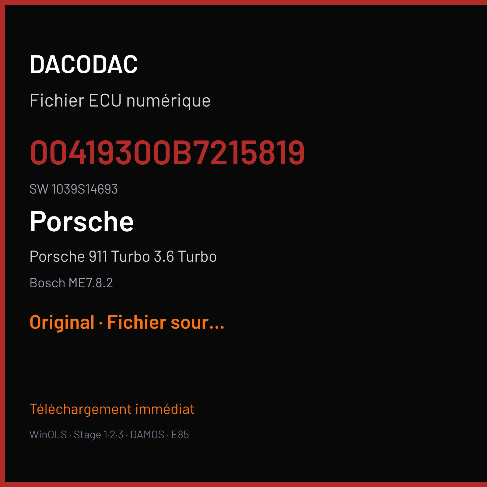 Porsche 911 Turbo 3.6 Turbo (2007) — Bosch ME7.8.2 — 00419300B7215819 · 1039S14693 — Original