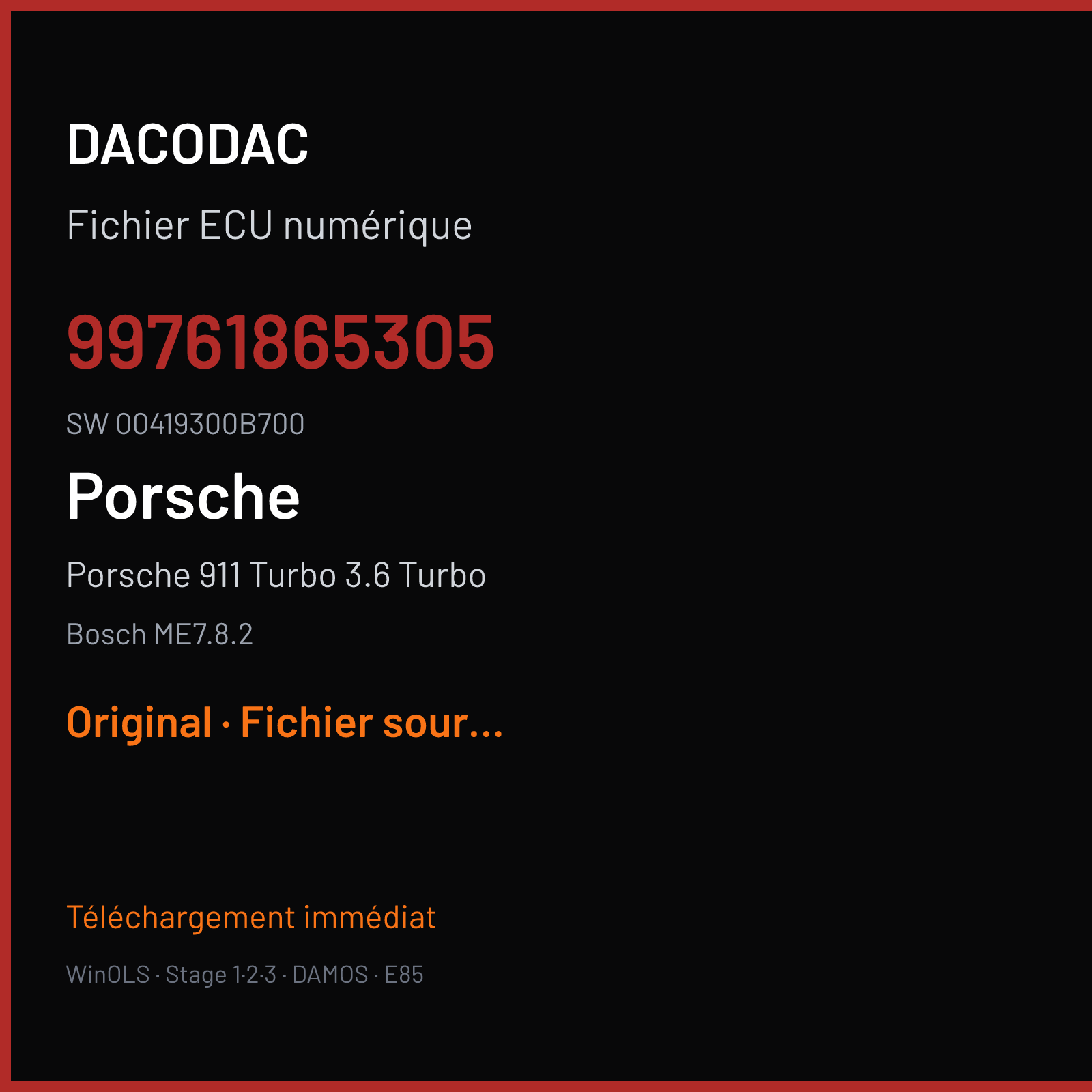 Porsche 911 Turbo 3.6 Turbo (2006) — Bosch ME7.8.2 — 99761865305 · 00419300B700 — Original
