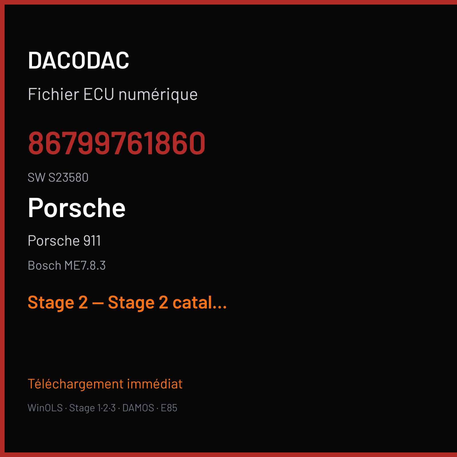 Porsche 911 (2008) — Bosch ME7.8.3 — 86799761860 · S23580 — Stage 2 — Stage 2 catalyst off