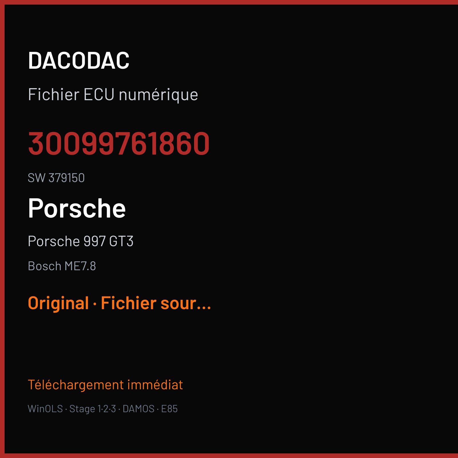 Porsche 997 GT3 (2007) — Bosch ME7.8 — 30099761860 · 379150 — Original