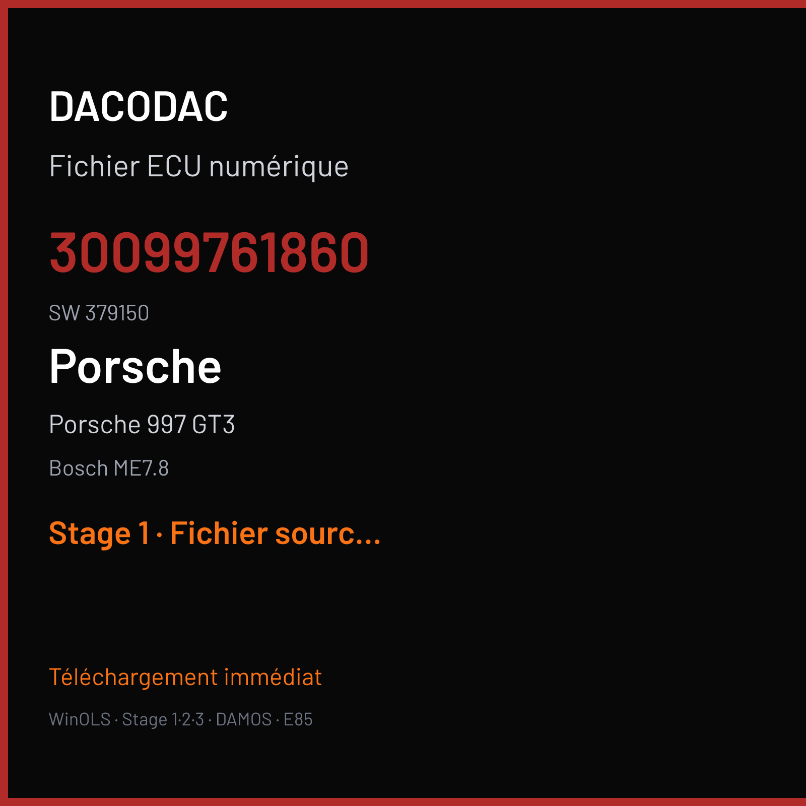 Porsche 997 GT3 (2007) — Bosch ME7.8 — 30099761860 · 379150 — Stage 1