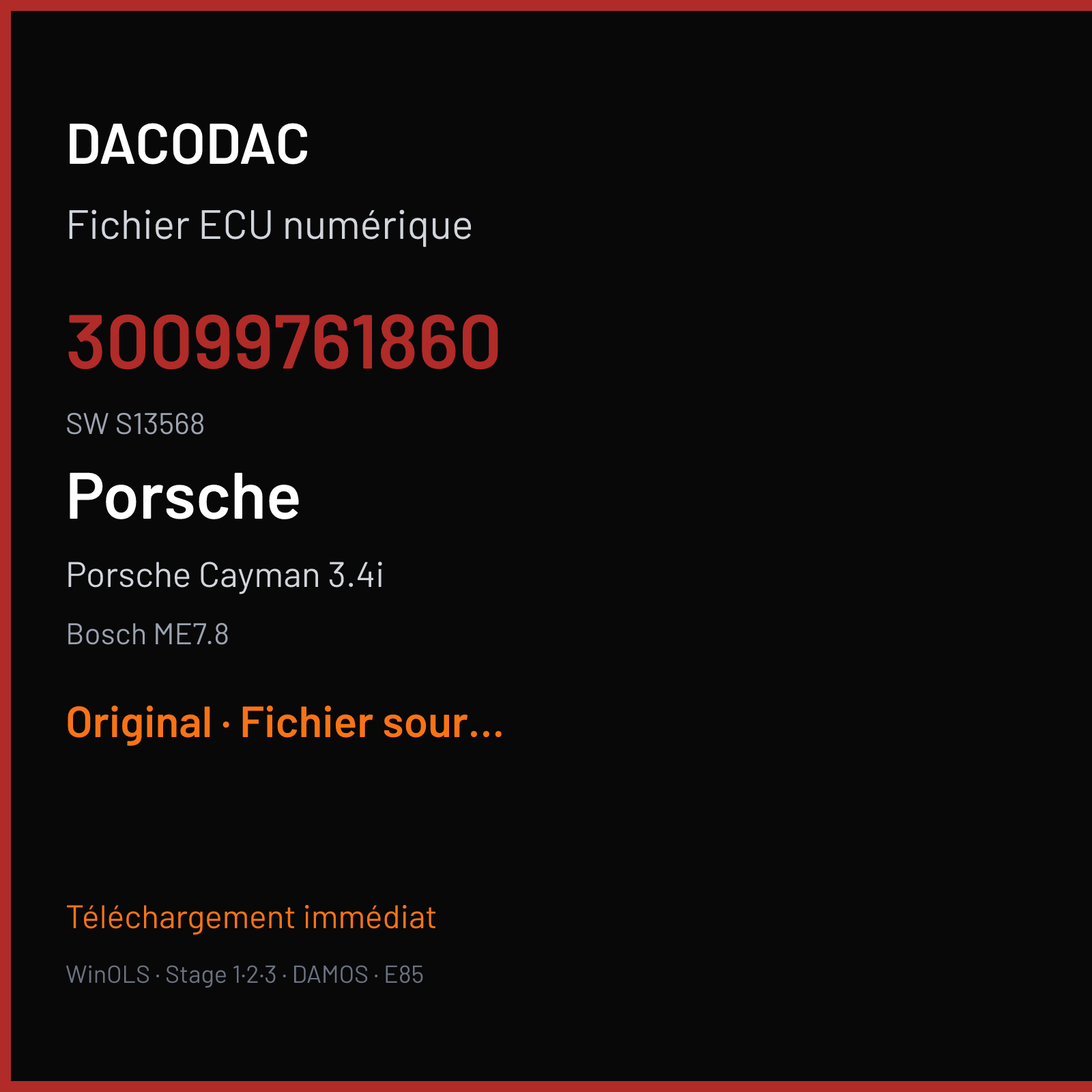 Porsche Cayman 3.4i (2006) — Bosch ME7.8 — 30099761860 · S13568 — Original
