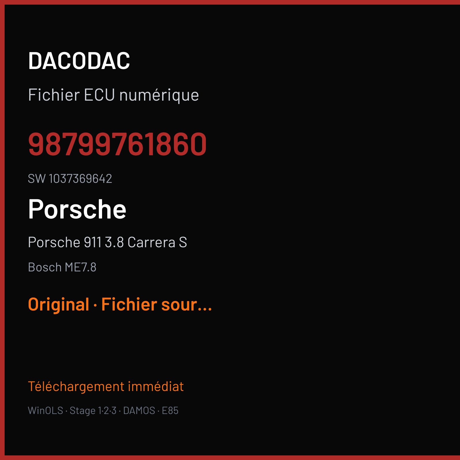 Porsche 911 3.8 Carrera S (2005) — Bosch ME7.8 — 98799761860 · 1037369642 — Original