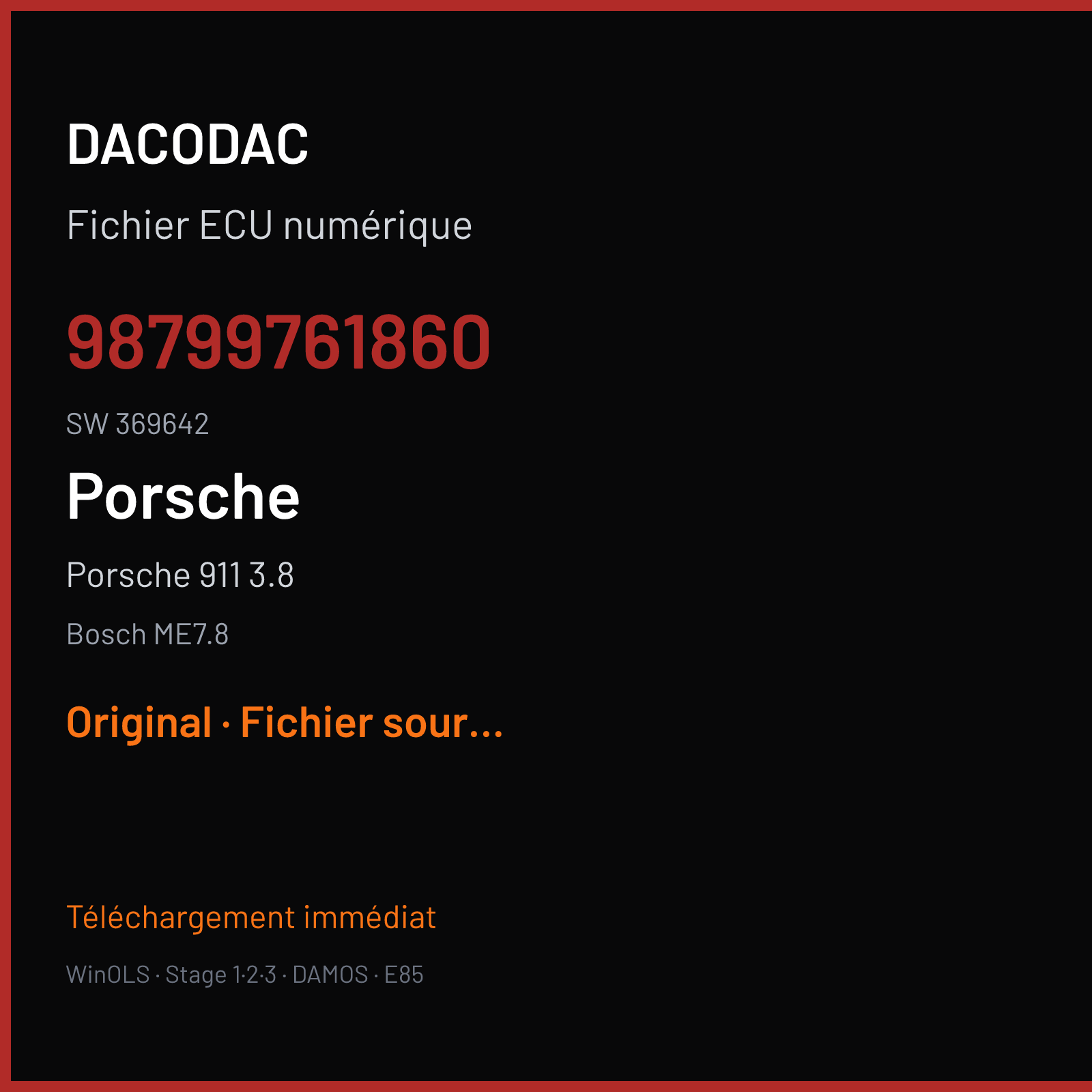 Porsche 911 3.8 (2005) — Bosch ME7.8 — 98799761860 · 369642 — Original