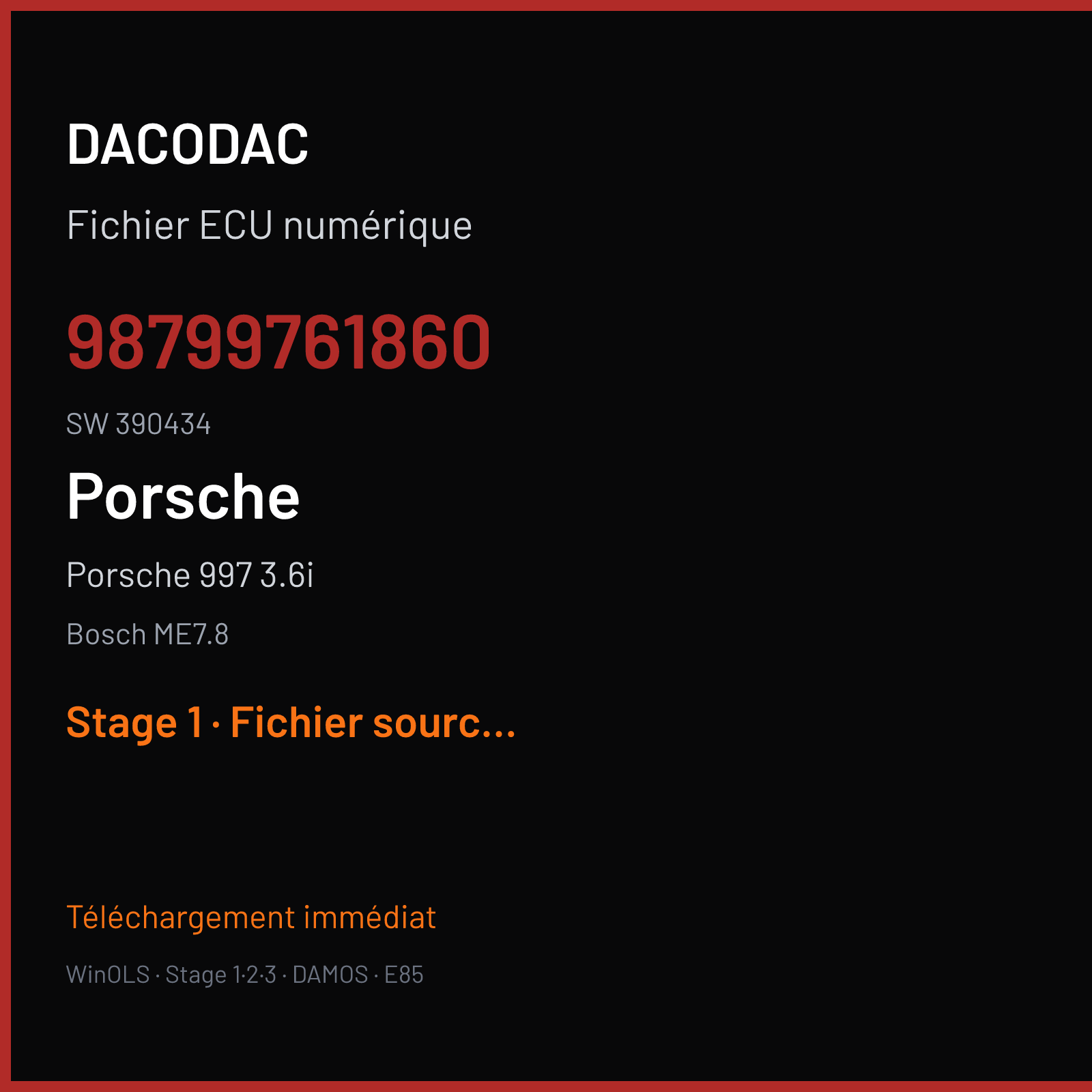 Porsche 997 3.6i (2007) — Bosch ME7.8 — 98799761860 · 390434 — Stage 1