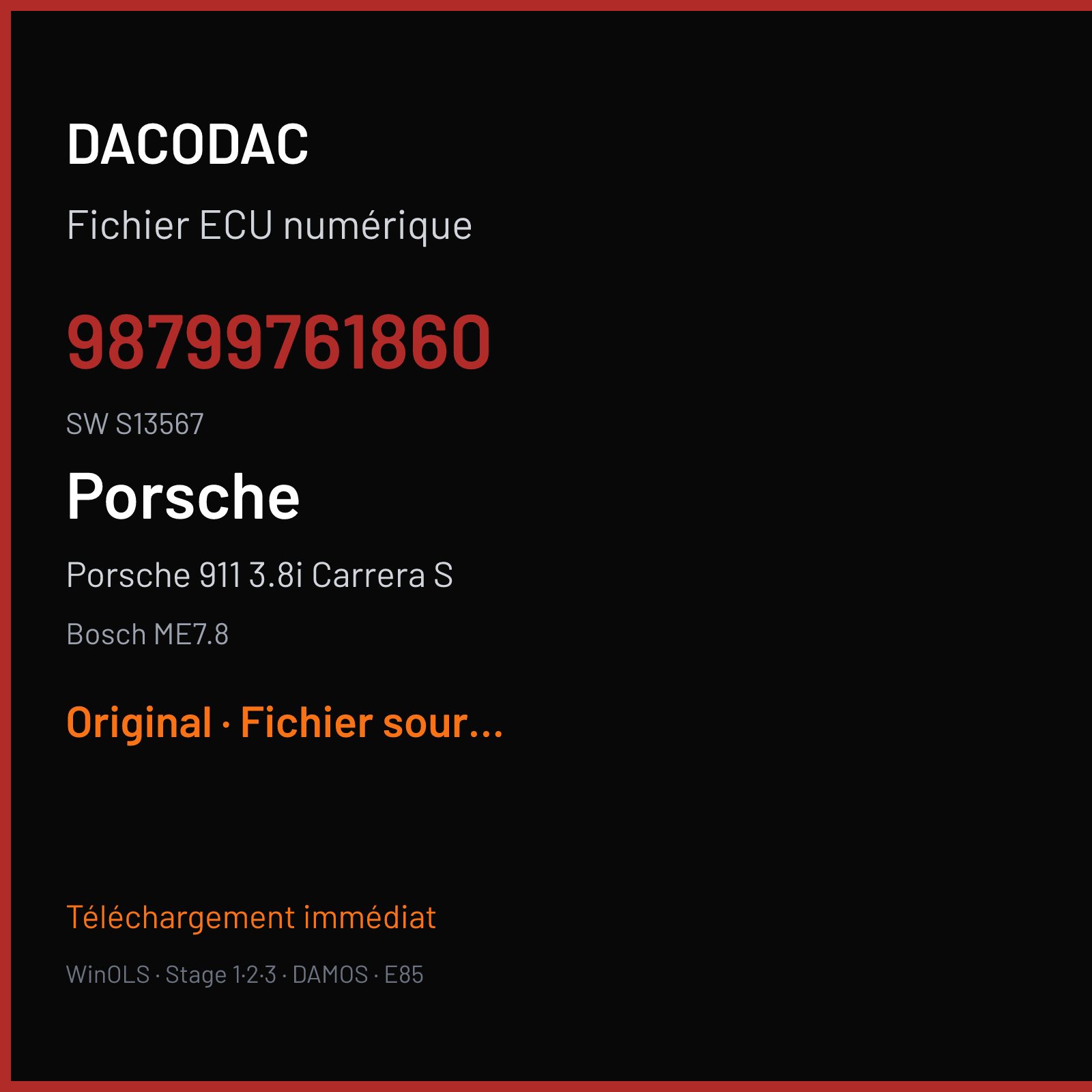 Porsche 911 3.8i Carrera S (2007) — Bosch ME7.8 — 98799761860 · S13567 — Original