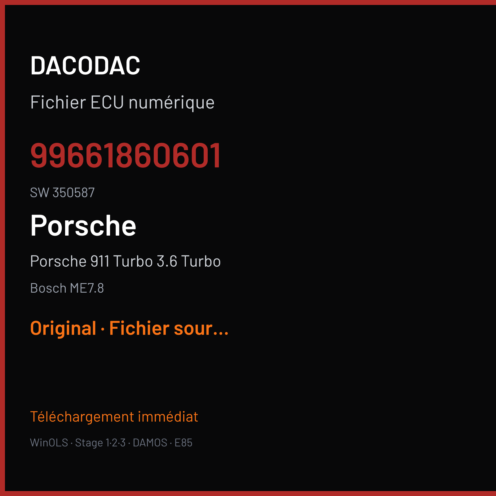 Porsche 911 Turbo 3.6 Turbo (2001) — Bosch ME7.8 — 99661860601 · 350587 — Original