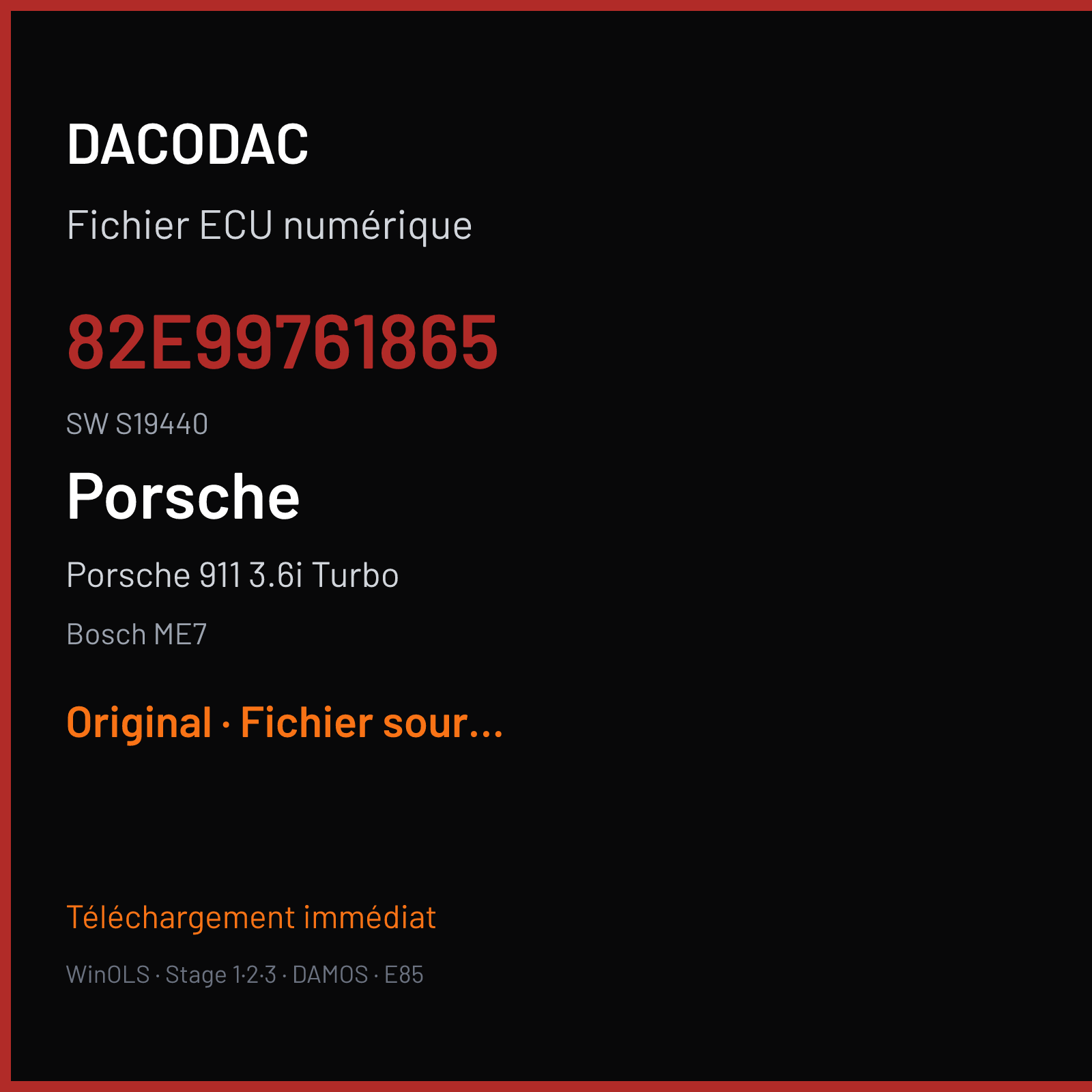 Porsche 911 3.6i Turbo (2007) — Bosch ME7 — 82E99761865 · S19440 — Original
