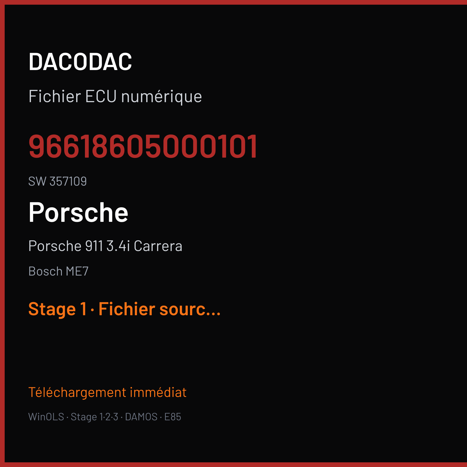 Porsche 911 3.4i Carrera (2007) — Bosch ME7 — 96618605000101 · 357109 — Stage 1