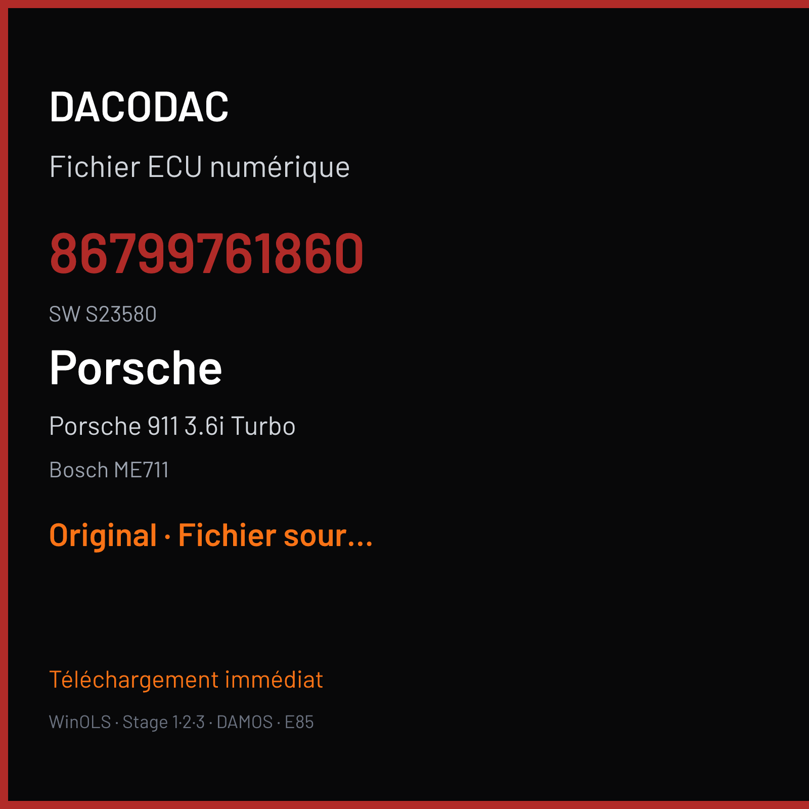 Porsche 911 3.6i Turbo (2008) — Bosch ME711 — 86799761860 · S23580 — Original