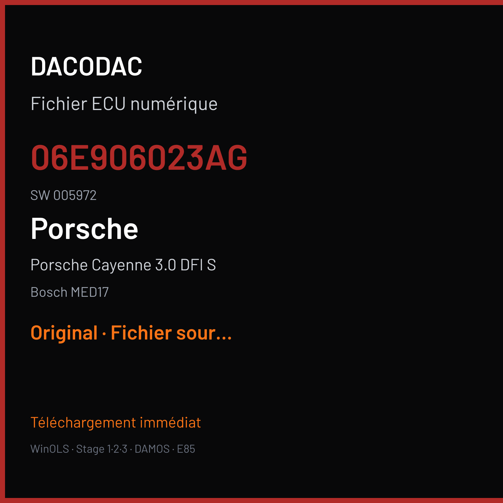 Porsche Cayenne 3.0 DFI S (2015) — Bosch MED17 — 06E906023AG · 005972 — Original