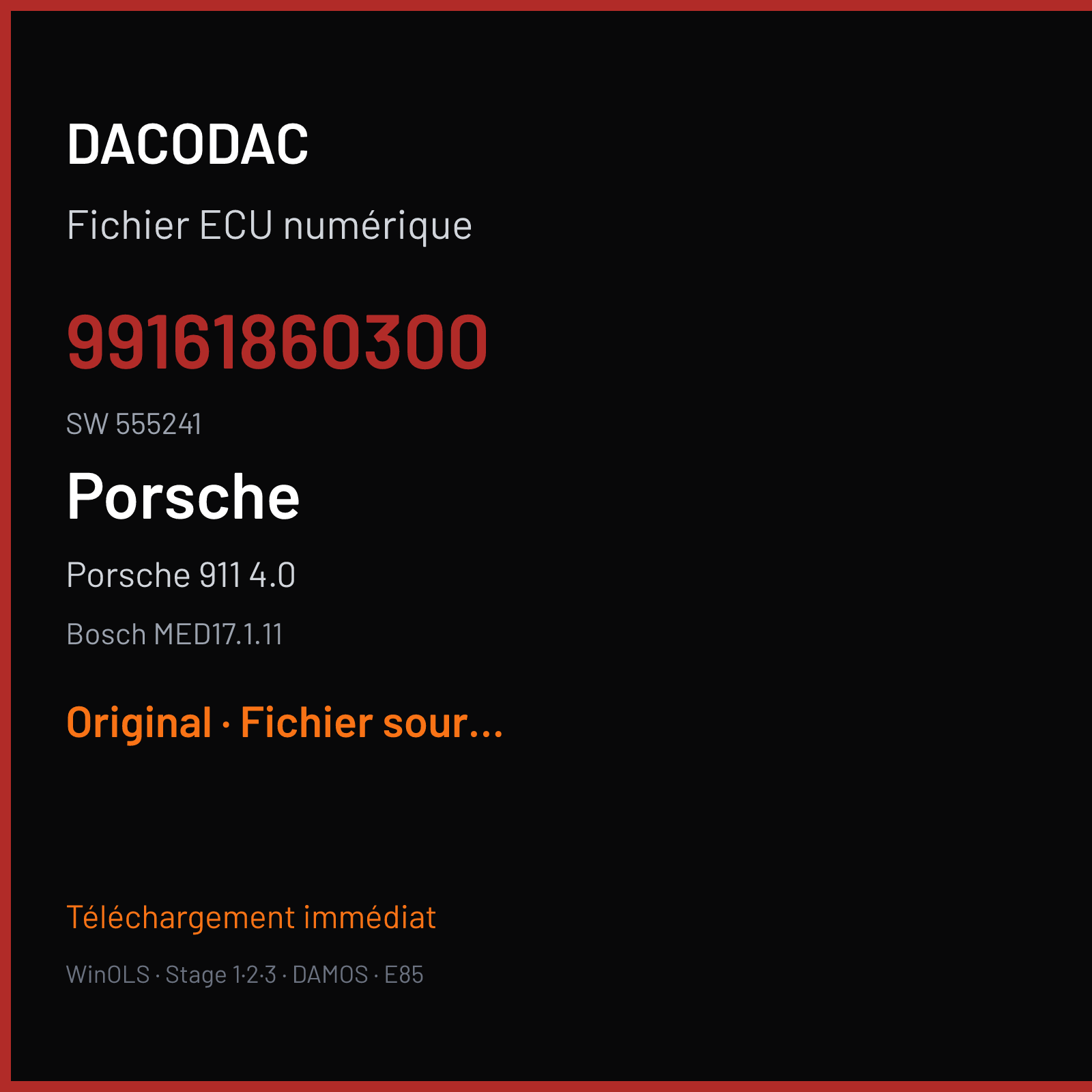 Porsche 911 4.0 (2015) — Bosch MED17.1.11 — 99161860300 · 555241 — Original